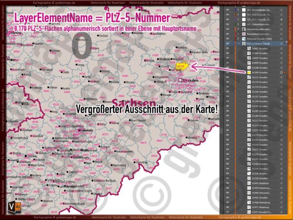 Deutschland Postleitzahlen Karte PLZ-1-5 (1-/5-stellig) - Vektorkarte Basiskarte (2022/23) - Postleitzahlenkarte [Digital] – Bild 4