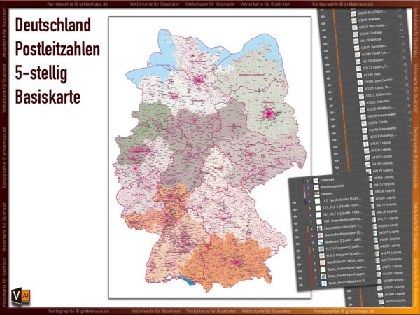 Deutschland Postleitzahlen Karte PLZ-1-5 (1-/5-stellig) - Vektorkarte Basiskarte (2022/23) - Postleitzahlenkarte [Digital] – Bild 5