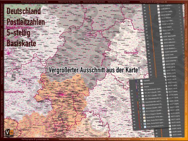 Deutschland Postleitzahlen Karte PLZ-1-5 (1-/5-stellig) - Vektorkarte Basiskarte (2022/23) - Postleitzahlenkarte [Digital] – Bild 7