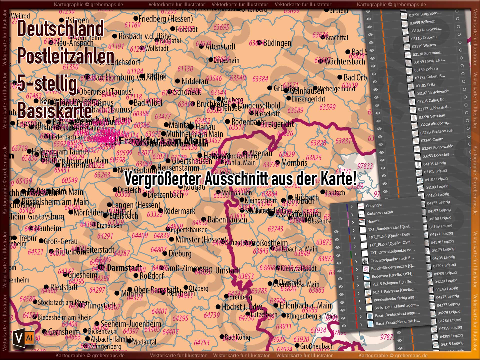 Deutschland Postleitzahlen Karte PLZ-1-5 (1-/5-stellig) - Vektorkarte Basiskarte (2022/23) - Postleitzahlenkarte [Digital] – Bild 8