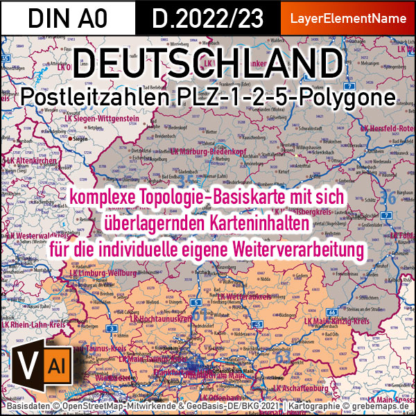 Deutschland Postleitzahlen Karte PLZ-1-2-5 (1-/2-/5-stellig) mit Landkreisen Ortsmittelpunkten Autobahnen Vektorkarte (2022/23) [Digital] – Bild 3