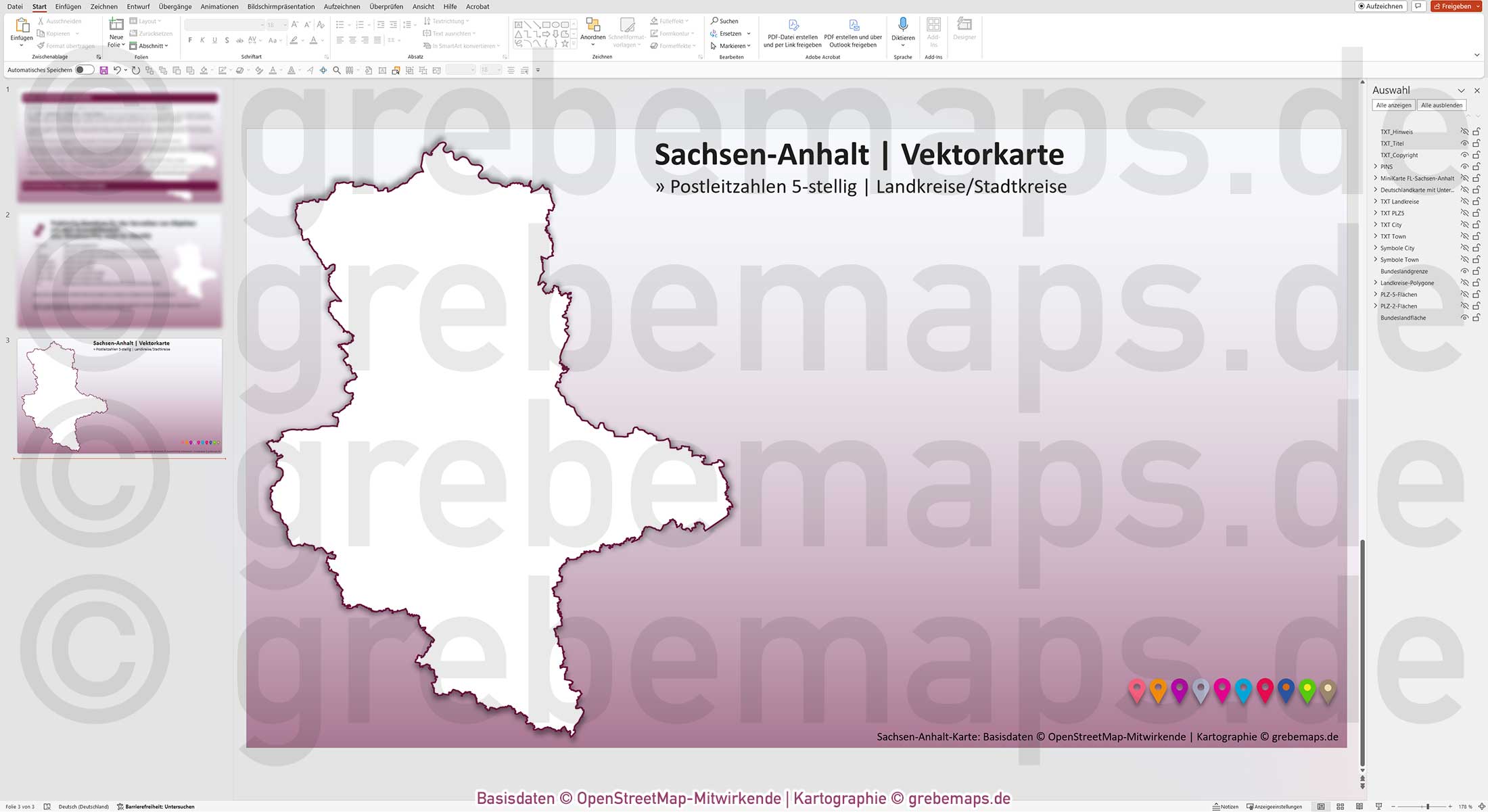 PowerPoint-Karte Sachsen-Anhalt Postleitzahlen PLZ 5-stellig Landkreise / Landkarte Basiskarte aus Vektordaten einfärbbar bearbeitbar - mit Deutschlandkarte [Digital] – Bild 14
