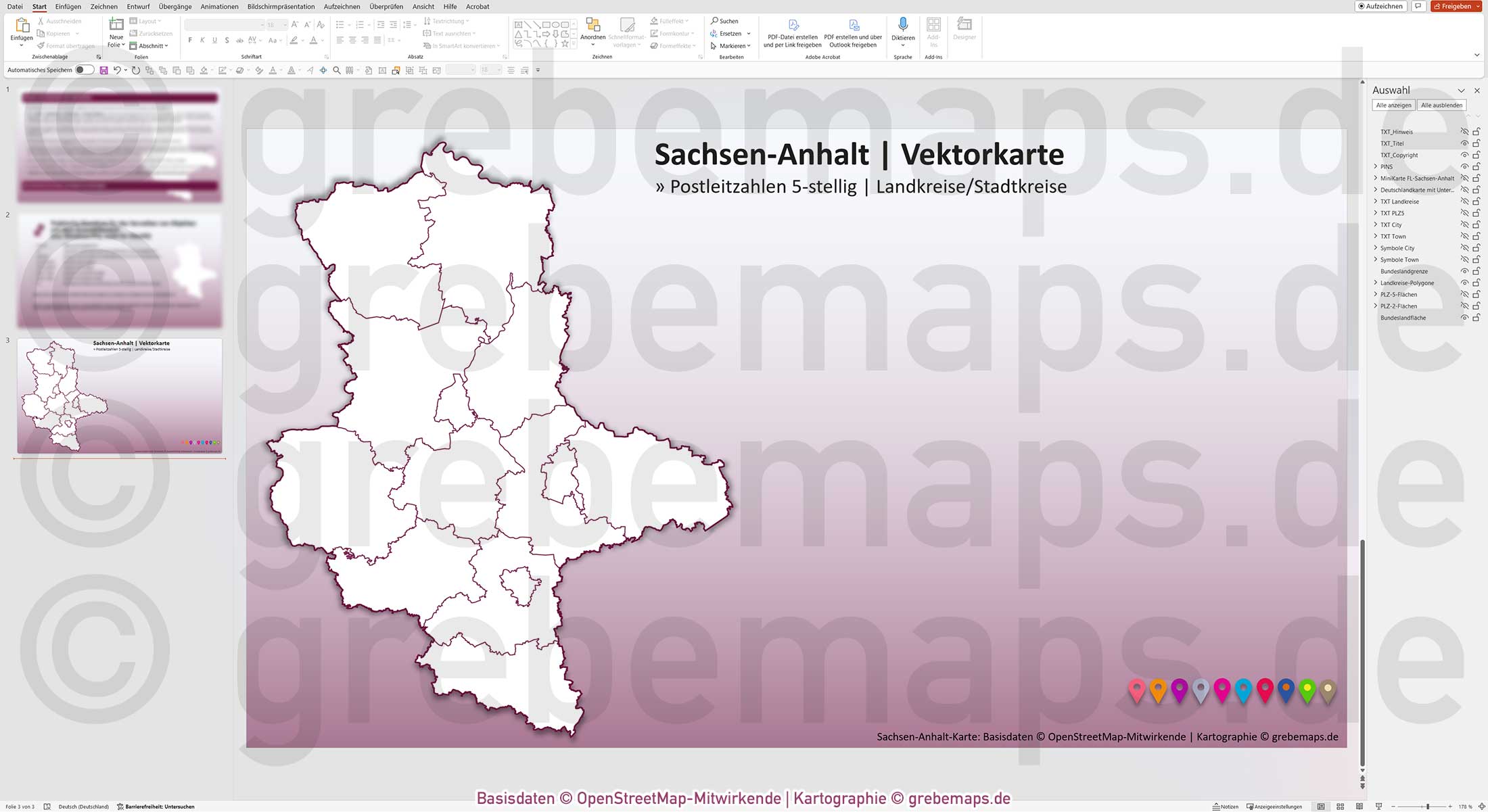 PowerPoint-Karte Sachsen-Anhalt Postleitzahlen PLZ 5-stellig Landkreise / Landkarte Basiskarte aus Vektordaten einfärbbar bearbeitbar - mit Deutschlandkarte [Digital] – Bild 13