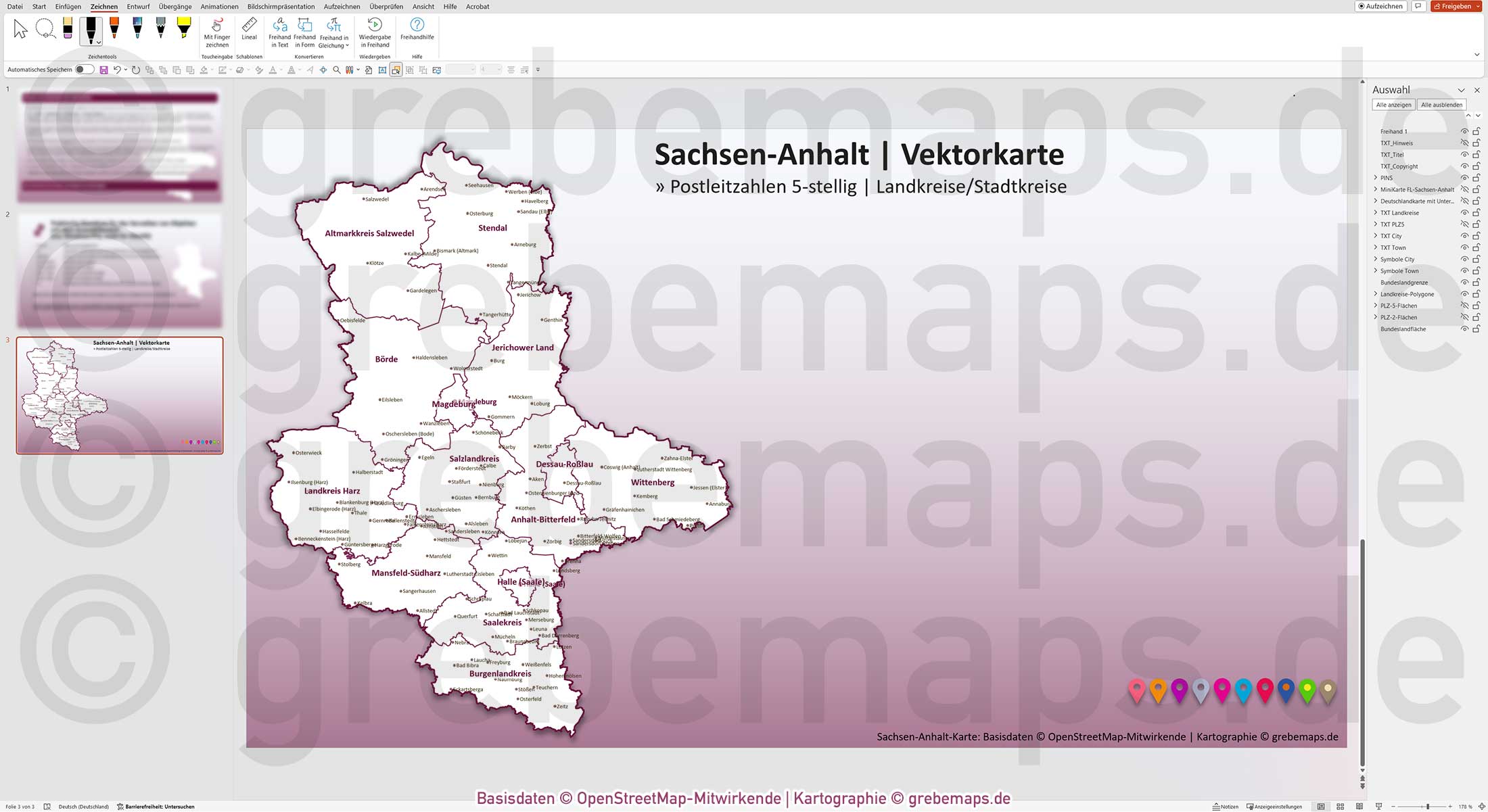 PowerPoint-Karte Sachsen-Anhalt Postleitzahlen PLZ 5-stellig Landkreise / Landkarte Basiskarte aus Vektordaten einfärbbar bearbeitbar - mit Deutschlandkarte [Digital] – Bild 12
