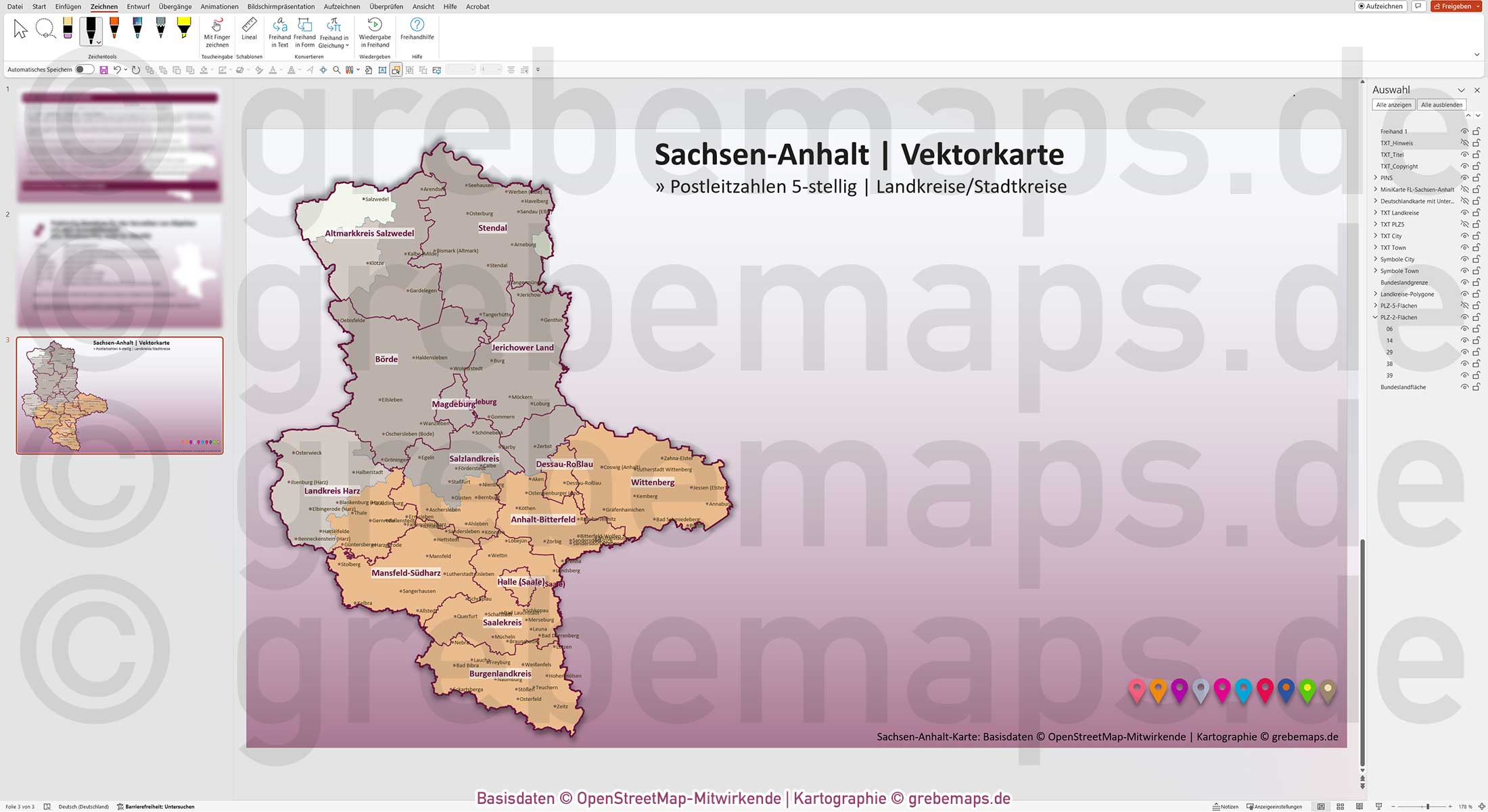 PowerPoint-Karte Sachsen-Anhalt Postleitzahlen PLZ 5-stellig Landkreise / Landkarte Basiskarte aus Vektordaten einfärbbar bearbeitbar - mit Deutschlandkarte [Digital] – Bild 11