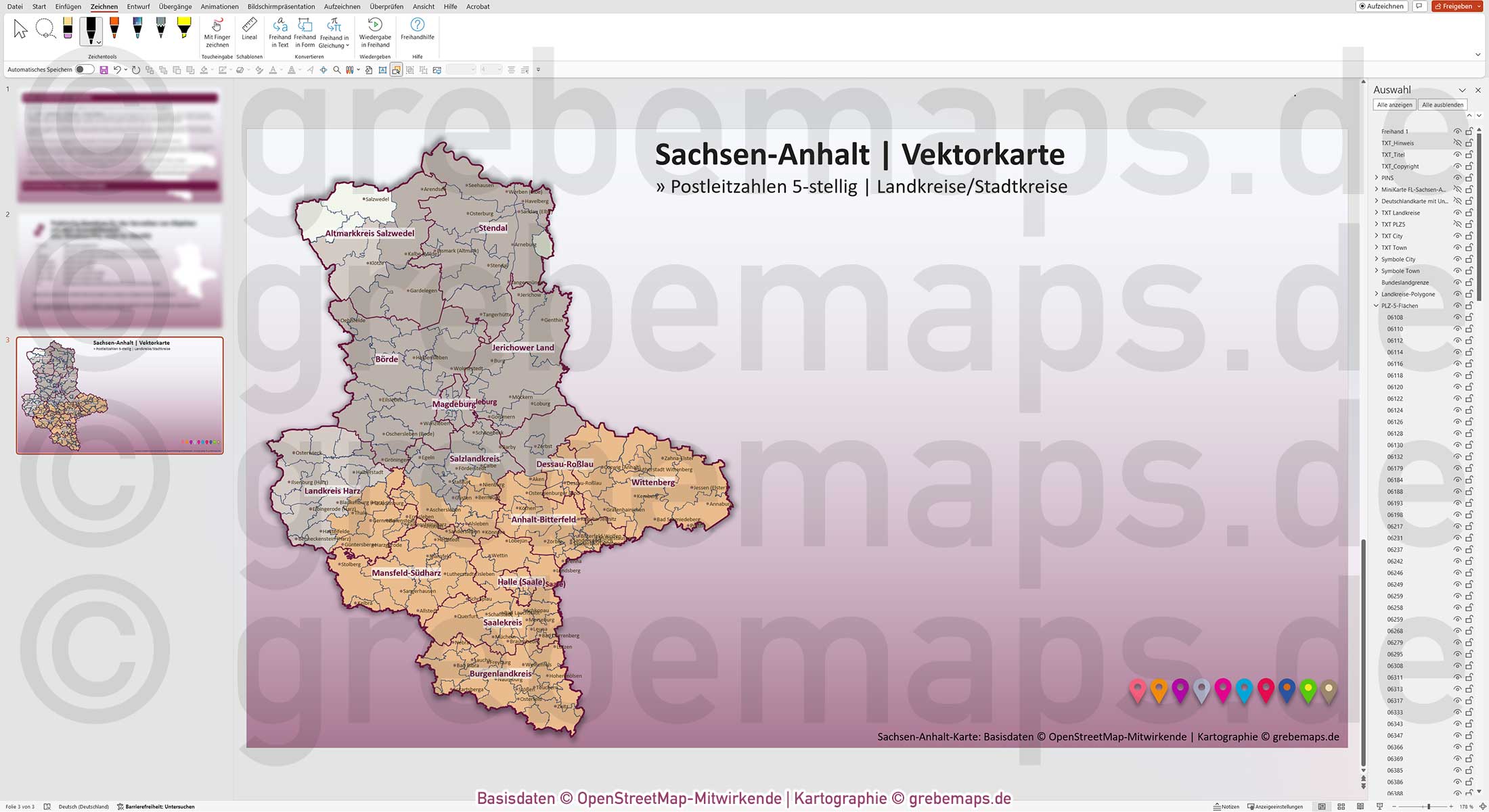 PowerPoint-Karte Sachsen-Anhalt Postleitzahlen PLZ 5-stellig Landkreise / Landkarte Basiskarte aus Vektordaten einfärbbar bearbeitbar - mit Deutschlandkarte [Digital] – Bild 10