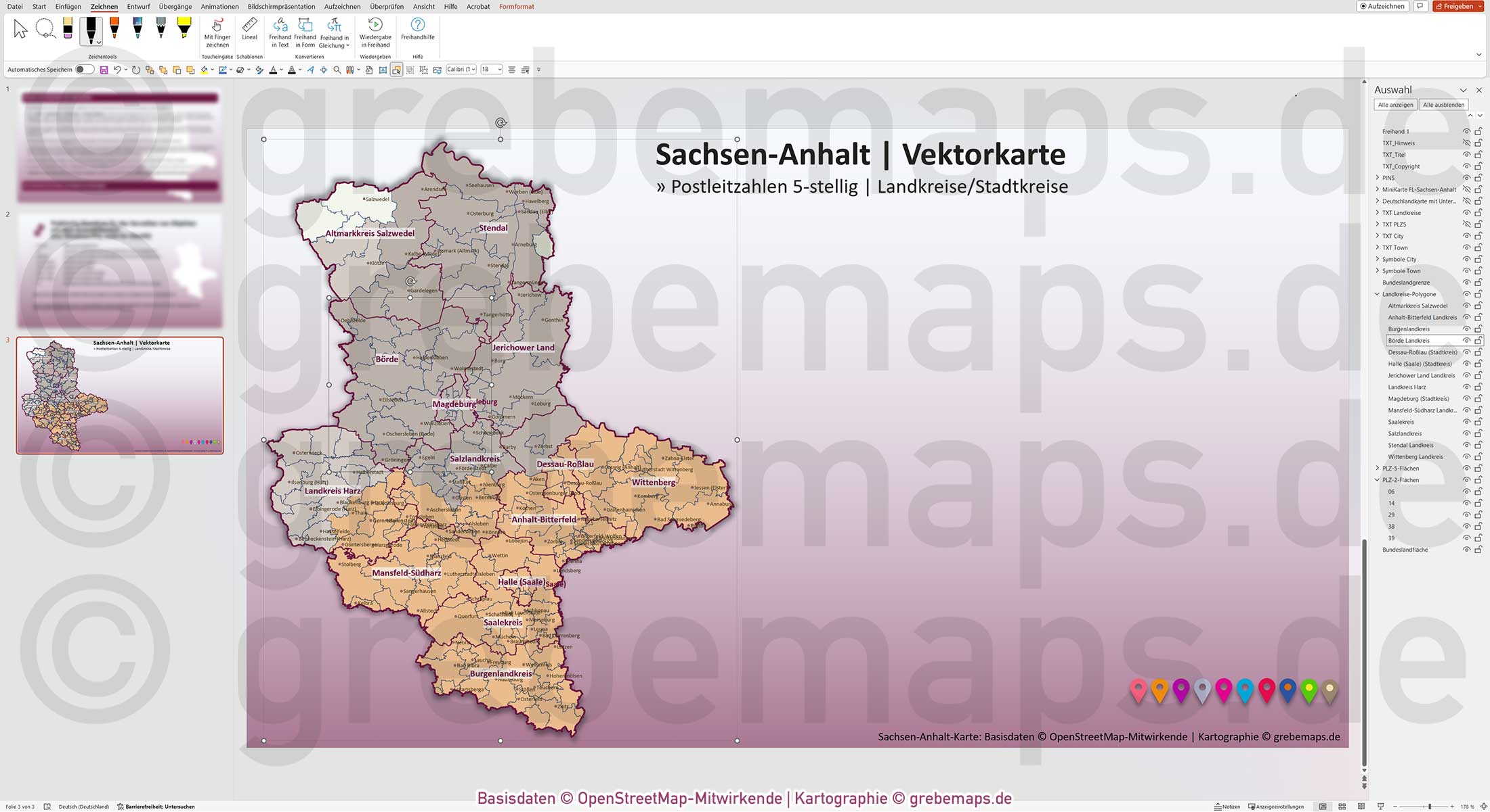PowerPoint-Karte Sachsen-Anhalt Postleitzahlen PLZ 5-stellig Landkreise / Landkarte Basiskarte aus Vektordaten einfärbbar bearbeitbar - mit Deutschlandkarte [Digital] – Bild 9