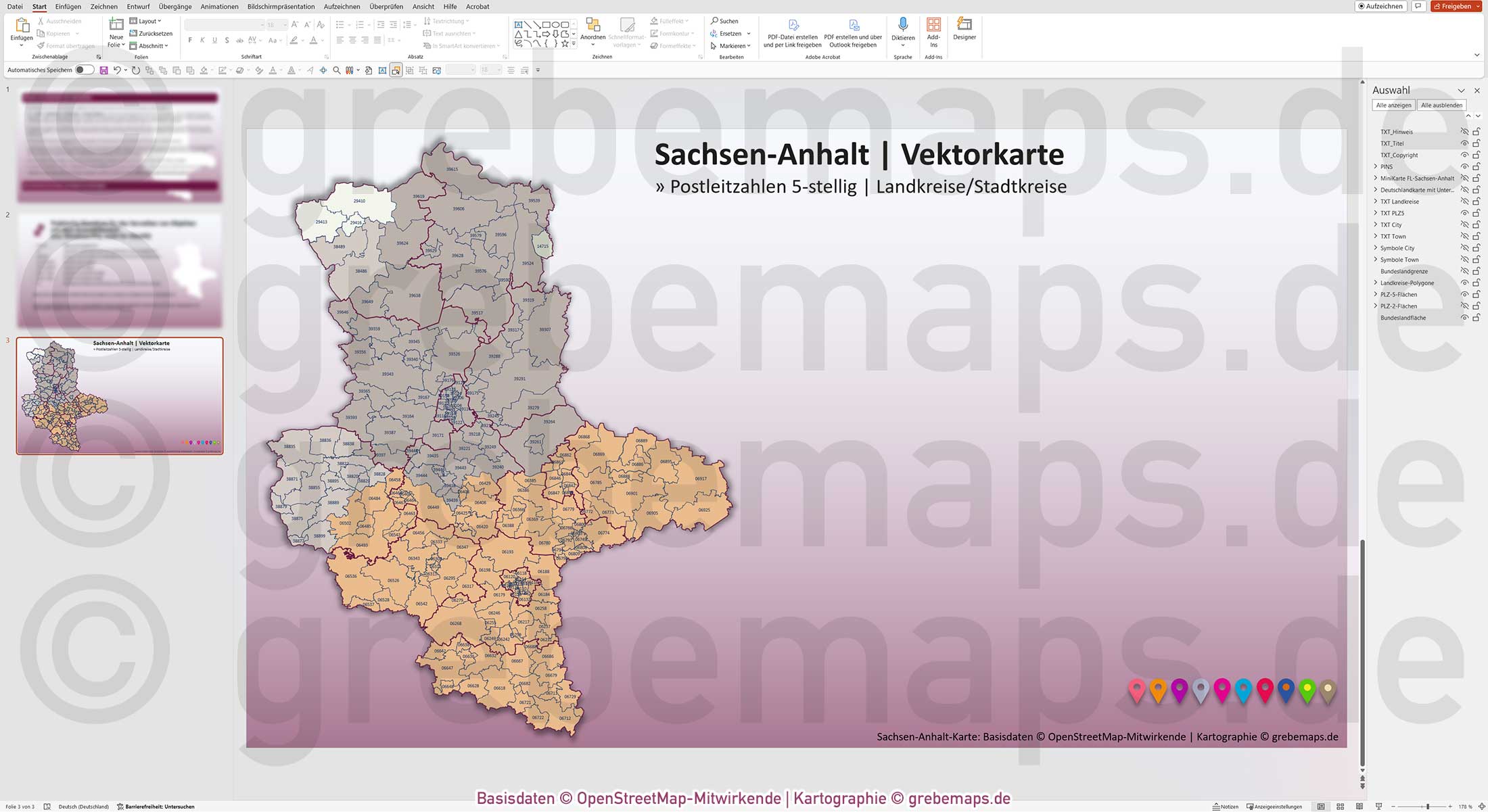 PowerPoint-Karte Sachsen-Anhalt Postleitzahlen PLZ 5-stellig Landkreise / Landkarte Basiskarte aus Vektordaten einfärbbar bearbeitbar - mit Deutschlandkarte [Digital] – Bild 6