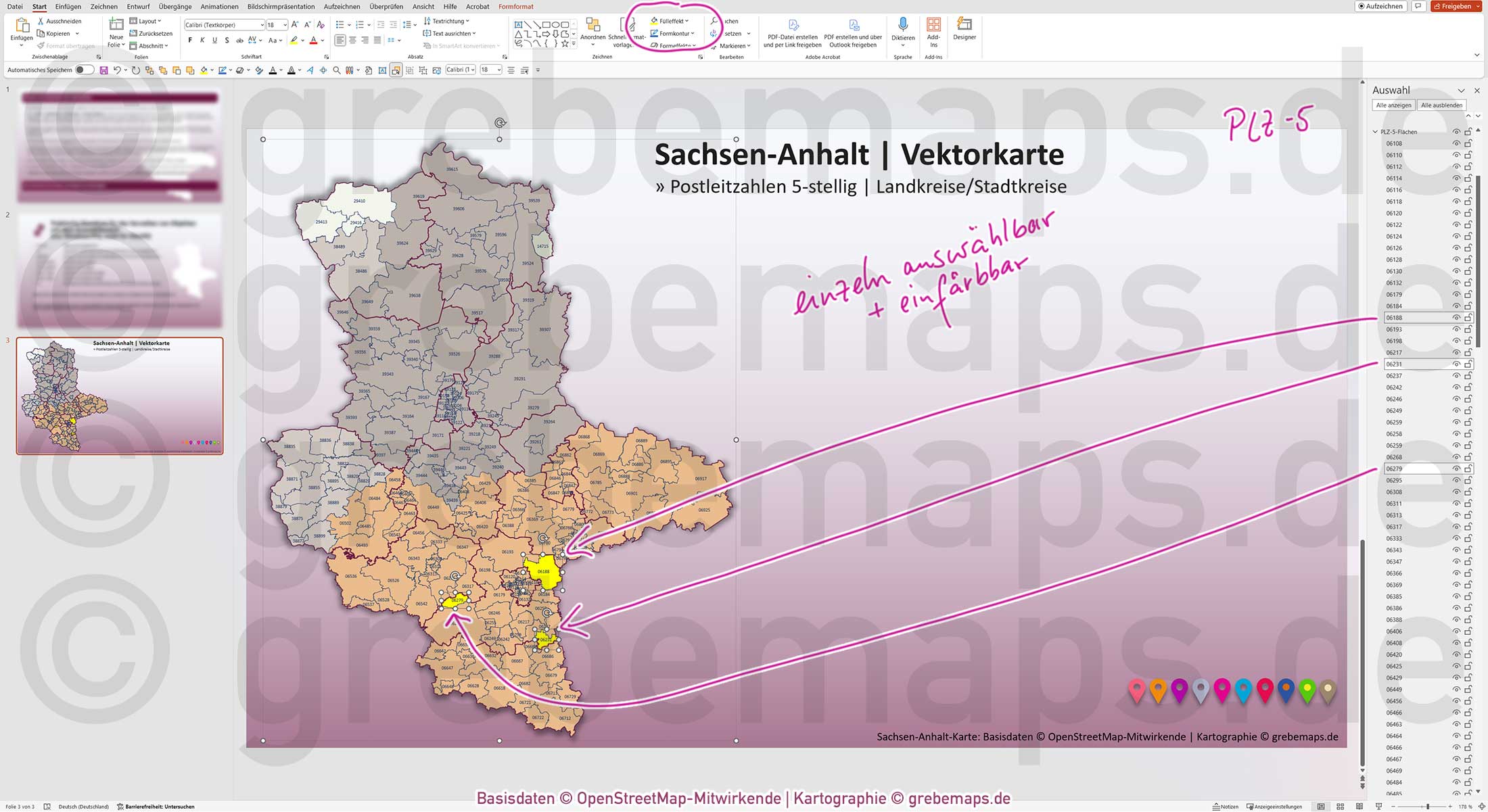 PowerPoint-Karte Sachsen-Anhalt Postleitzahlen PLZ 5-stellig Landkreise / Landkarte Basiskarte aus Vektordaten einfärbbar bearbeitbar - mit Deutschlandkarte [Digital] – Bild 4