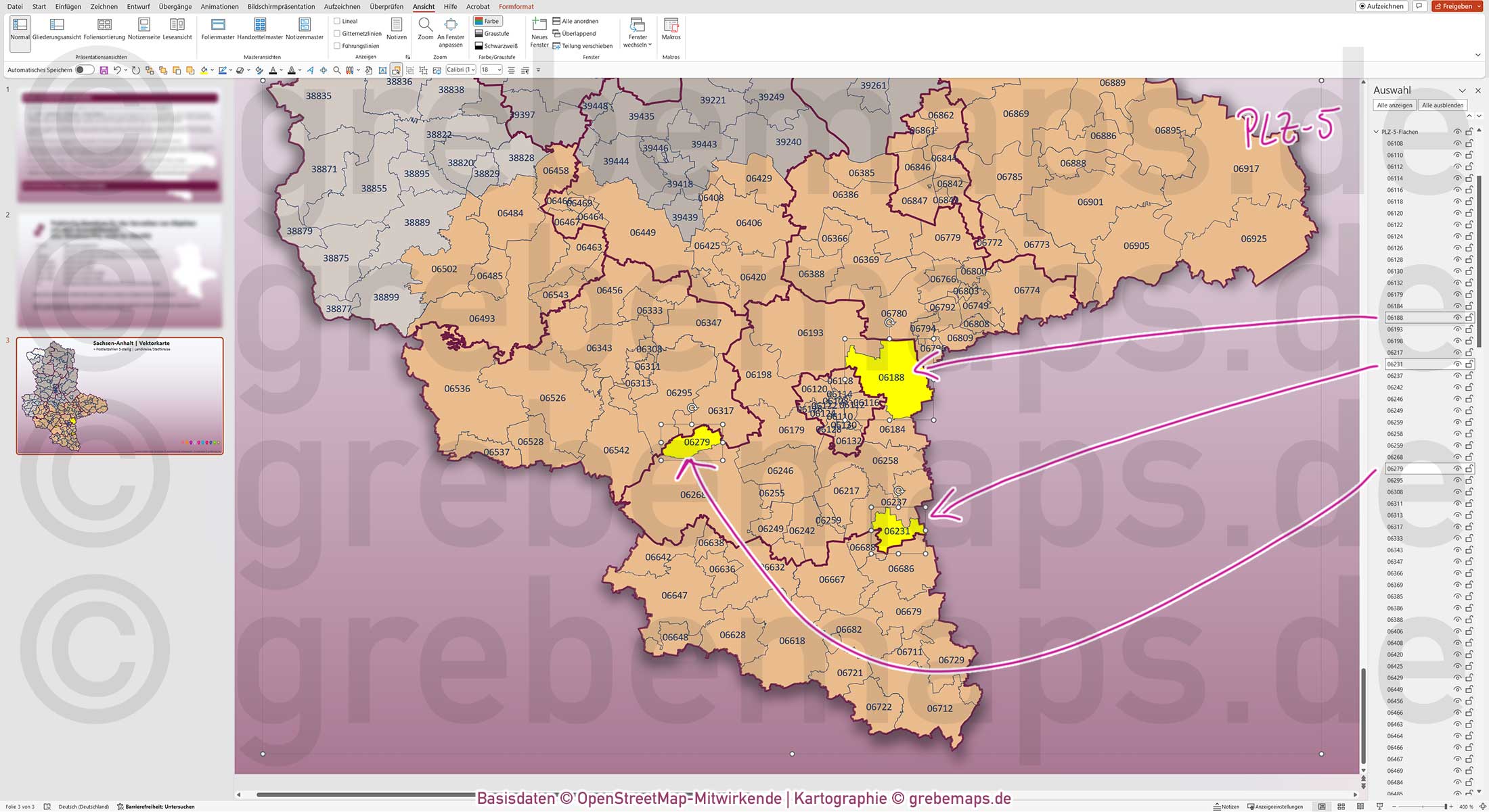 PowerPoint-Karte Sachsen-Anhalt Postleitzahlen PLZ 5-stellig Landkreise / Landkarte Basiskarte aus Vektordaten einfärbbar bearbeitbar - mit Deutschlandkarte [Digital] – Bild 3