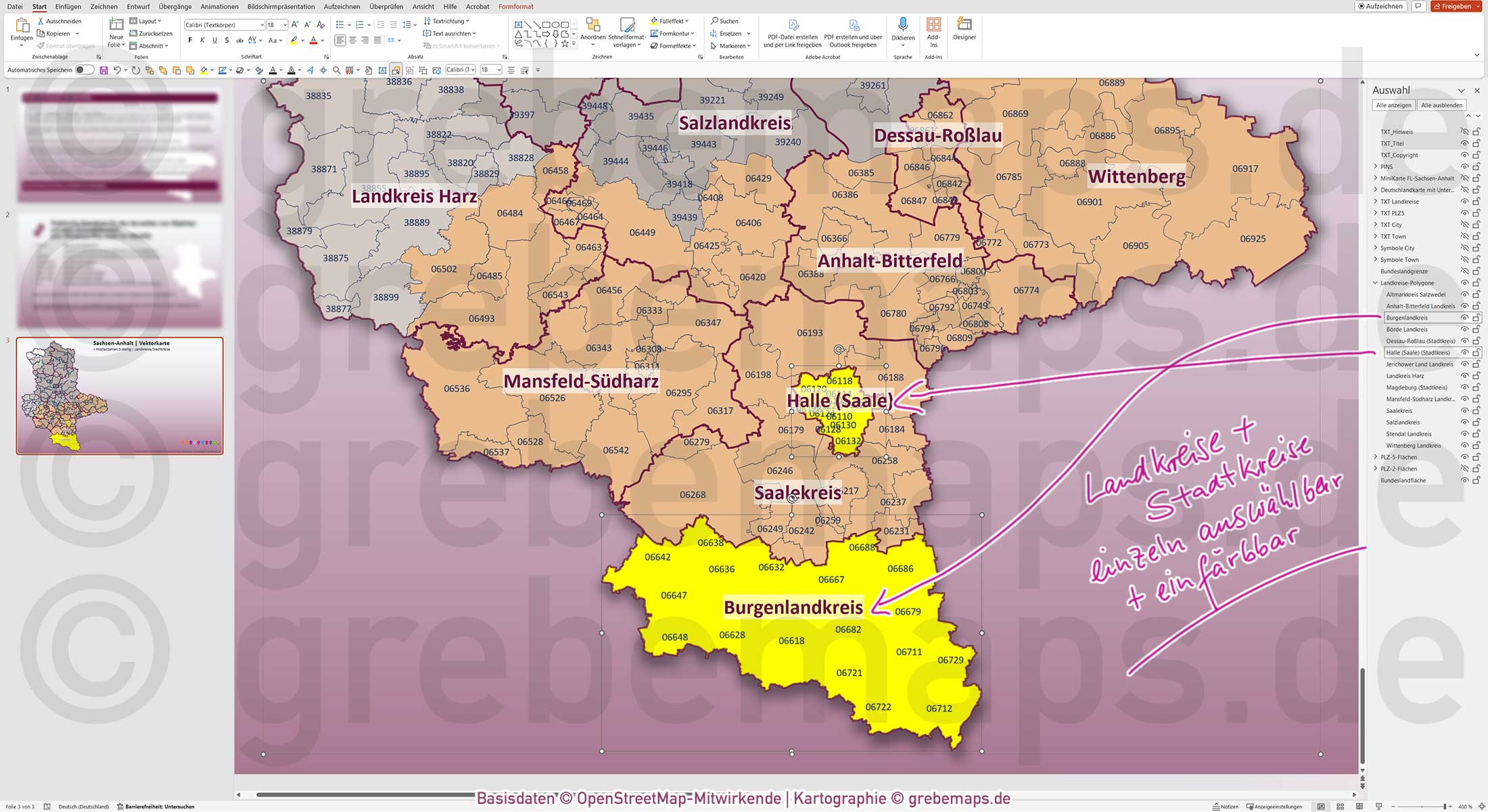 PowerPoint-Karte Sachsen-Anhalt Postleitzahlen PLZ 5-stellig Landkreise / Landkarte Basiskarte aus Vektordaten einfärbbar bearbeitbar - mit Deutschlandkarte [Digital] – Bild 5