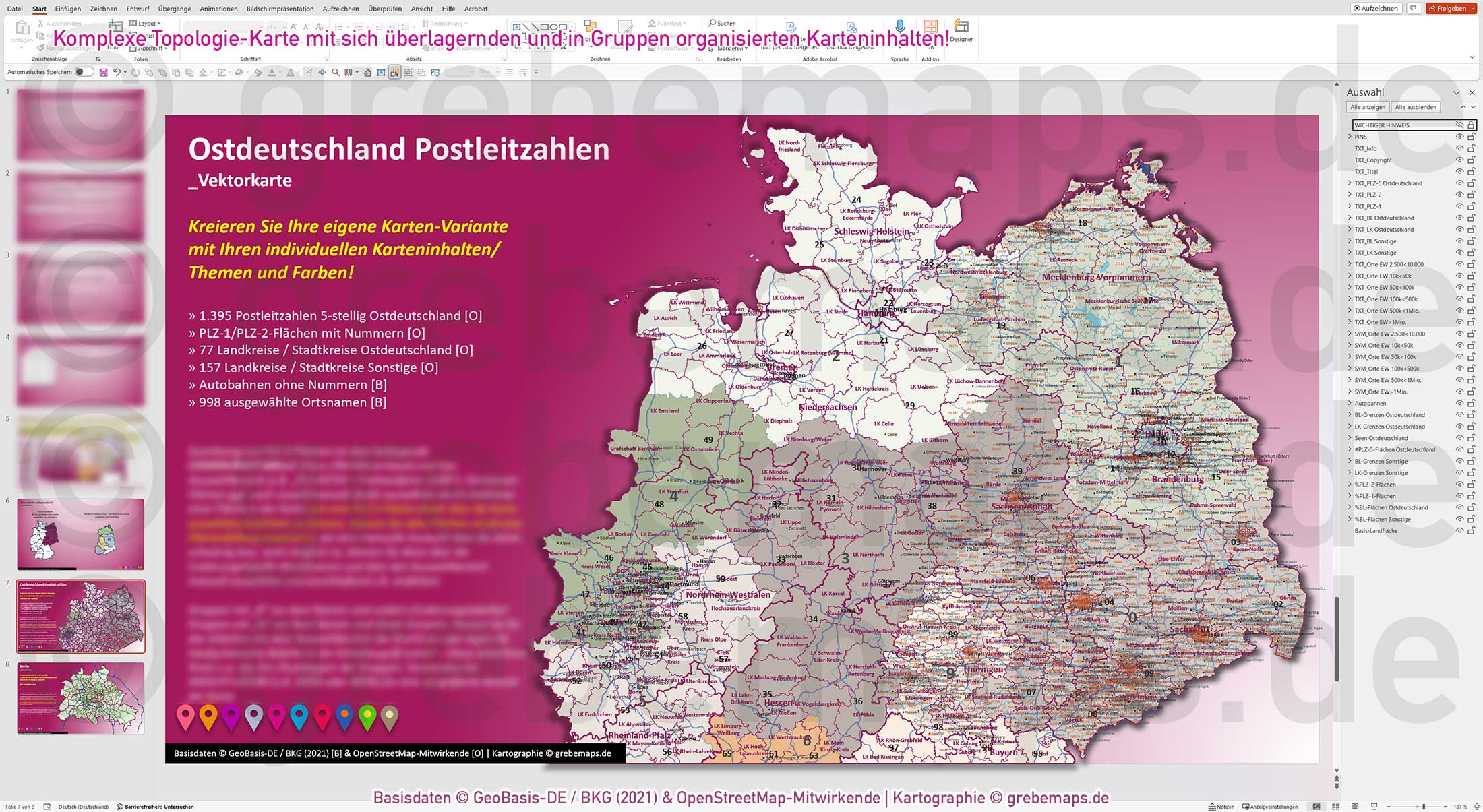 PowerPoint-Karte Ostdeutschland Postleitzahlen PLZ 5-stellig mit Landkreisen - Brandenburg-Berlin Sachsen Sachsen/-Anhalt Mecklenburg-Vorpommern Thüringen Vektorkarte [Digital] – Bild 15