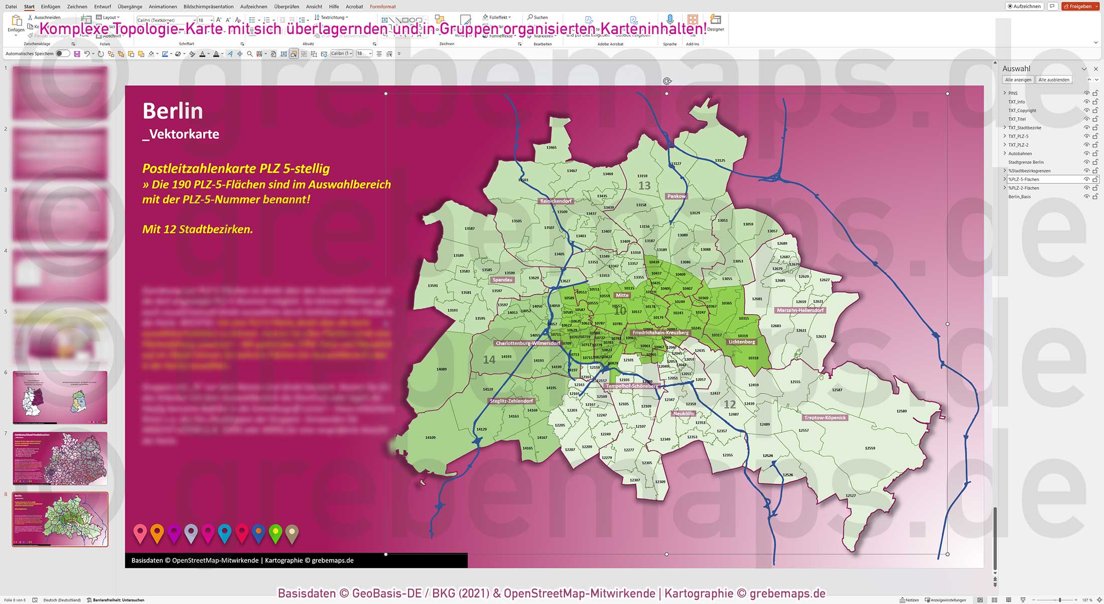 PowerPoint-Karte Ostdeutschland Postleitzahlen PLZ 5-stellig mit Landkreisen - Brandenburg-Berlin Sachsen Sachsen/-Anhalt Mecklenburg-Vorpommern Thüringen Vektorkarte [Digital] – Bild 18
