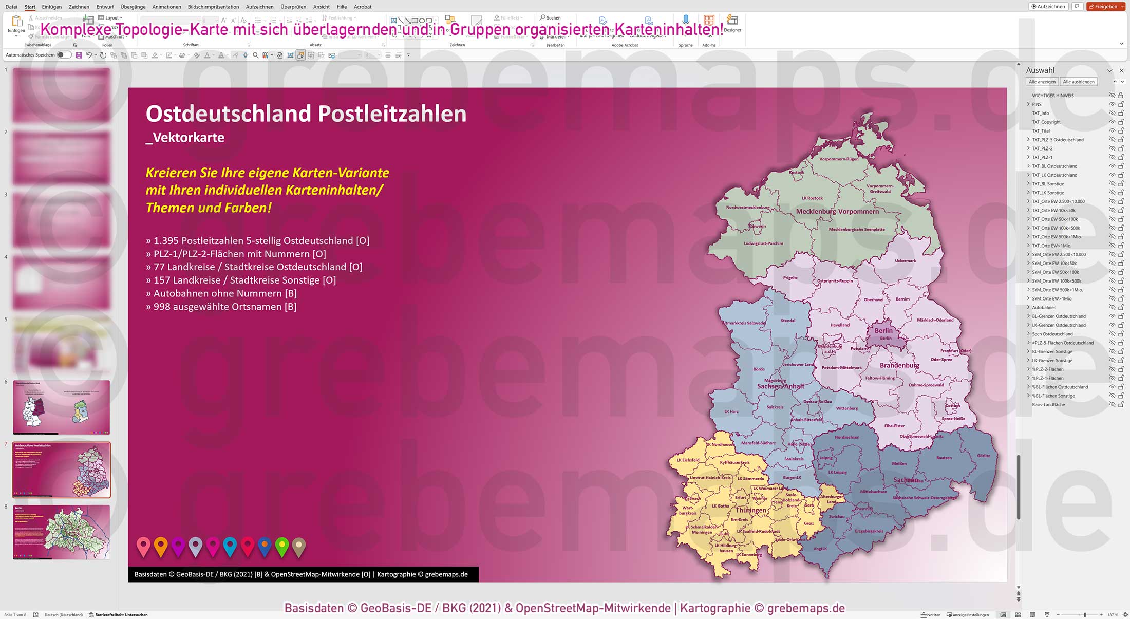 PowerPoint-Karte Ostdeutschland Postleitzahlen PLZ 5-stellig mit Landkreisen - Brandenburg-Berlin Sachsen Sachsen/-Anhalt Mecklenburg-Vorpommern Thüringen Vektorkarte [Digital] – Bild 14