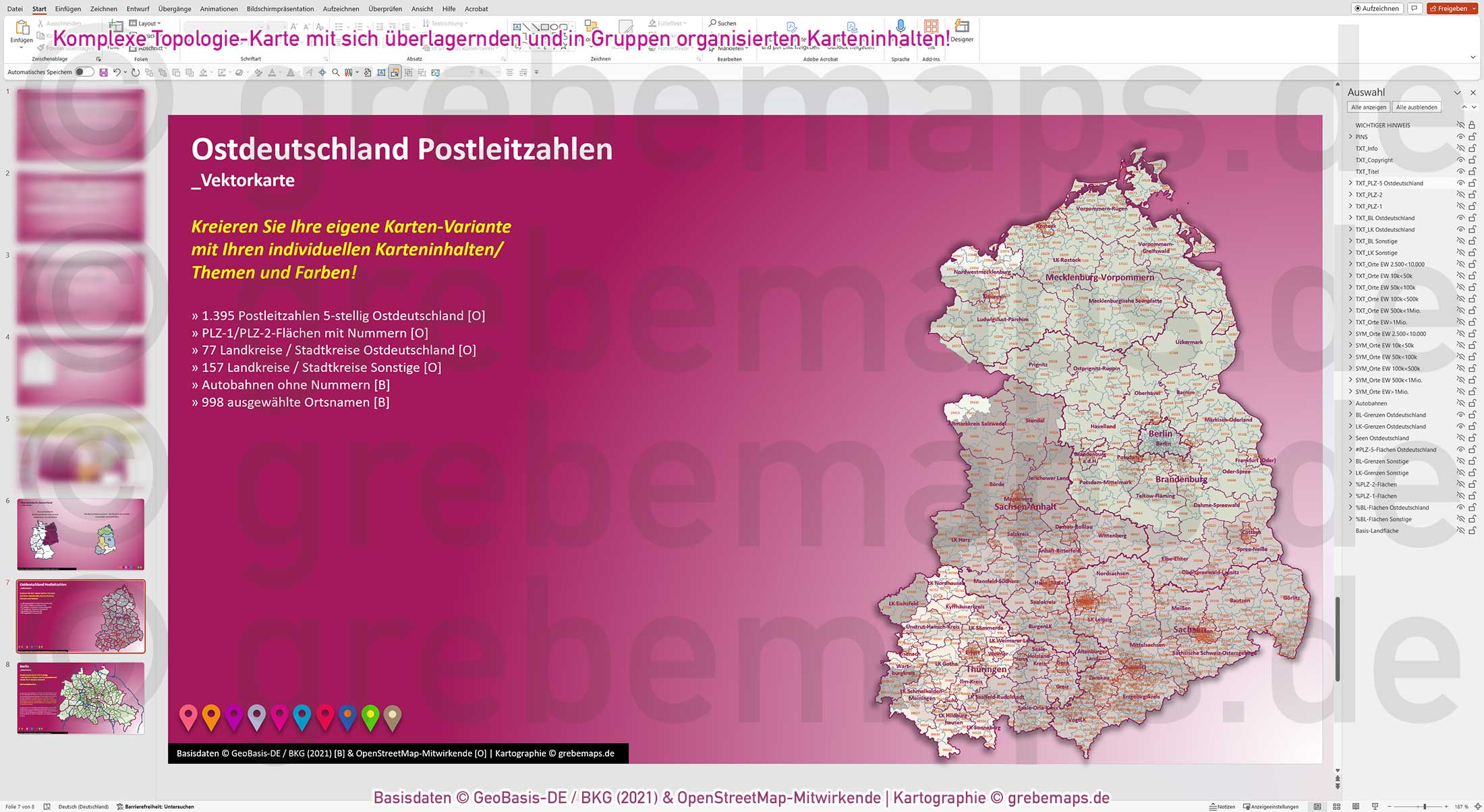 PowerPoint-Karte Ostdeutschland Postleitzahlen PLZ 5-stellig mit Landkreisen - Brandenburg-Berlin Sachsen Sachsen/-Anhalt Mecklenburg-Vorpommern Thüringen Vektorkarte [Digital] – Bild 13