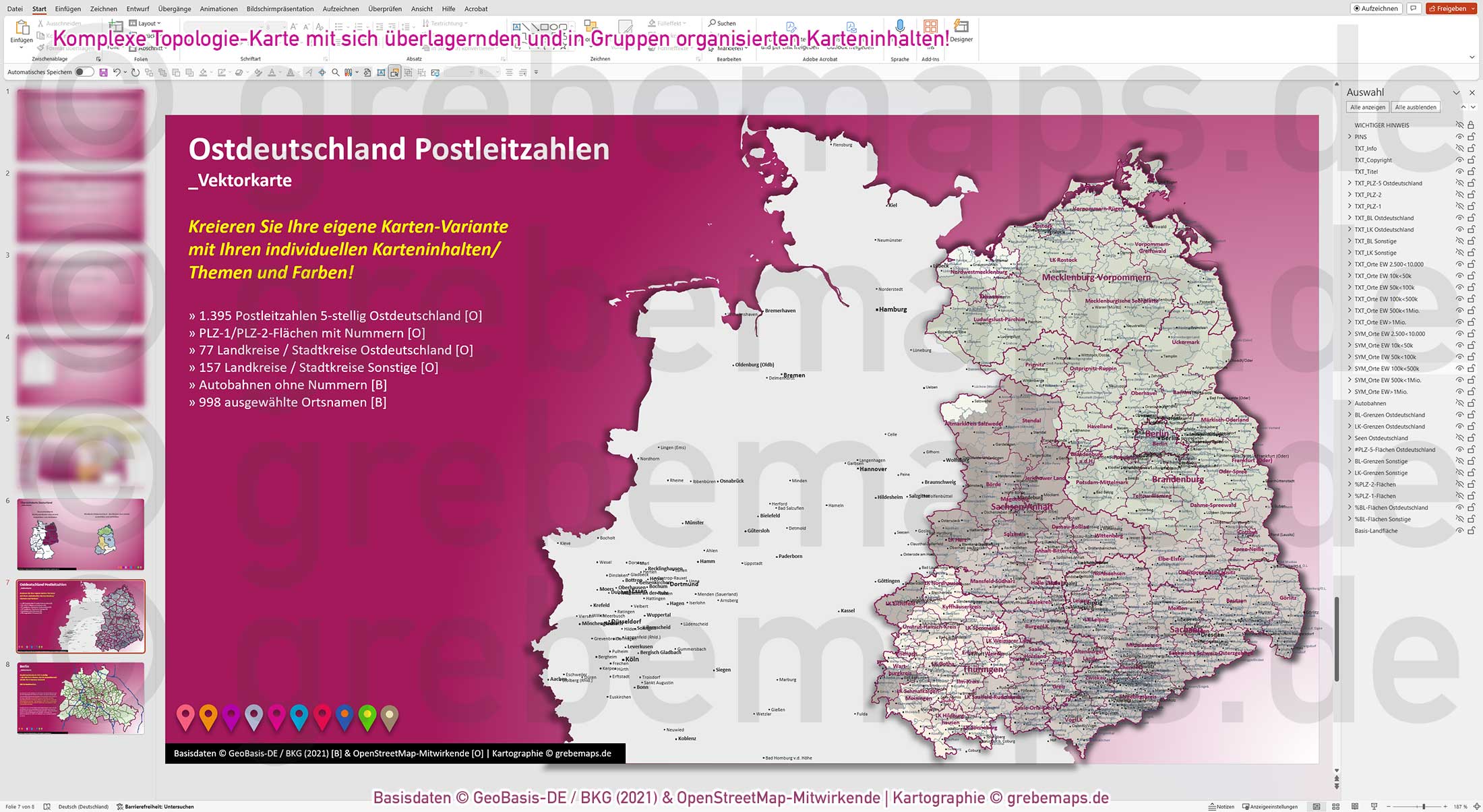 PowerPoint-Karte Ostdeutschland Postleitzahlen PLZ 5-stellig mit Landkreisen - Brandenburg-Berlin Sachsen Sachsen/-Anhalt Mecklenburg-Vorpommern Thüringen Vektorkarte [Digital] – Bild 12