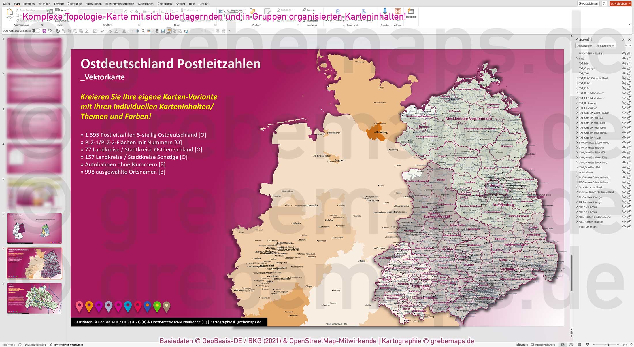PowerPoint-Karte Ostdeutschland Postleitzahlen PLZ 5-stellig mit Landkreisen - Brandenburg-Berlin Sachsen Sachsen/-Anhalt Mecklenburg-Vorpommern Thüringen Vektorkarte [Digital] – Bild 17