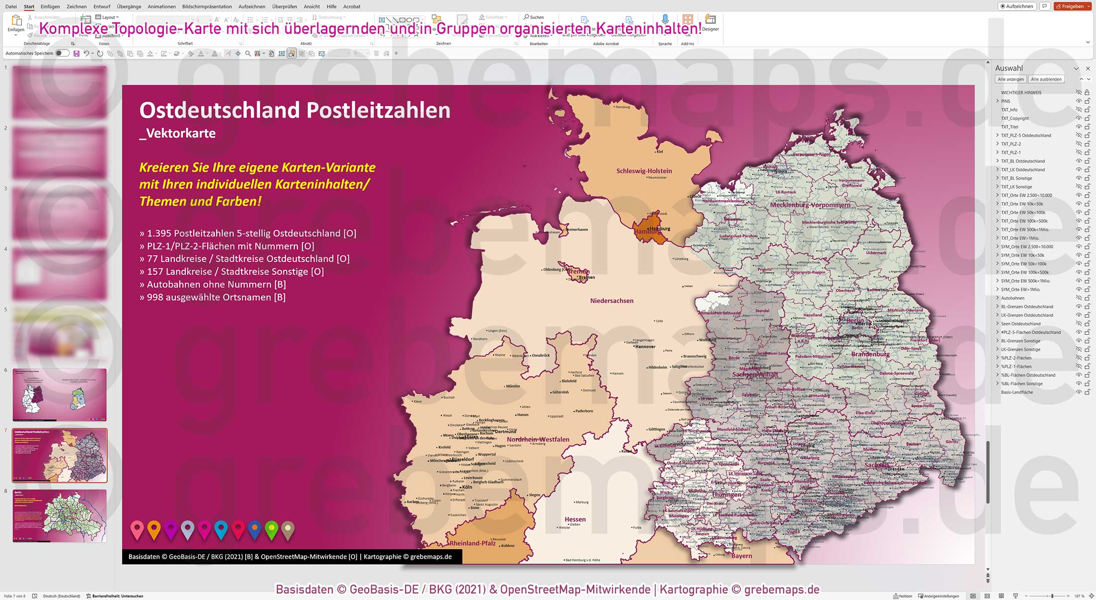 PowerPoint-Karte Ostdeutschland Postleitzahlen PLZ 5-stellig mit Landkreisen - Brandenburg-Berlin Sachsen Sachsen/-Anhalt Mecklenburg-Vorpommern Thüringen Vektorkarte [Digital] – Bild 16