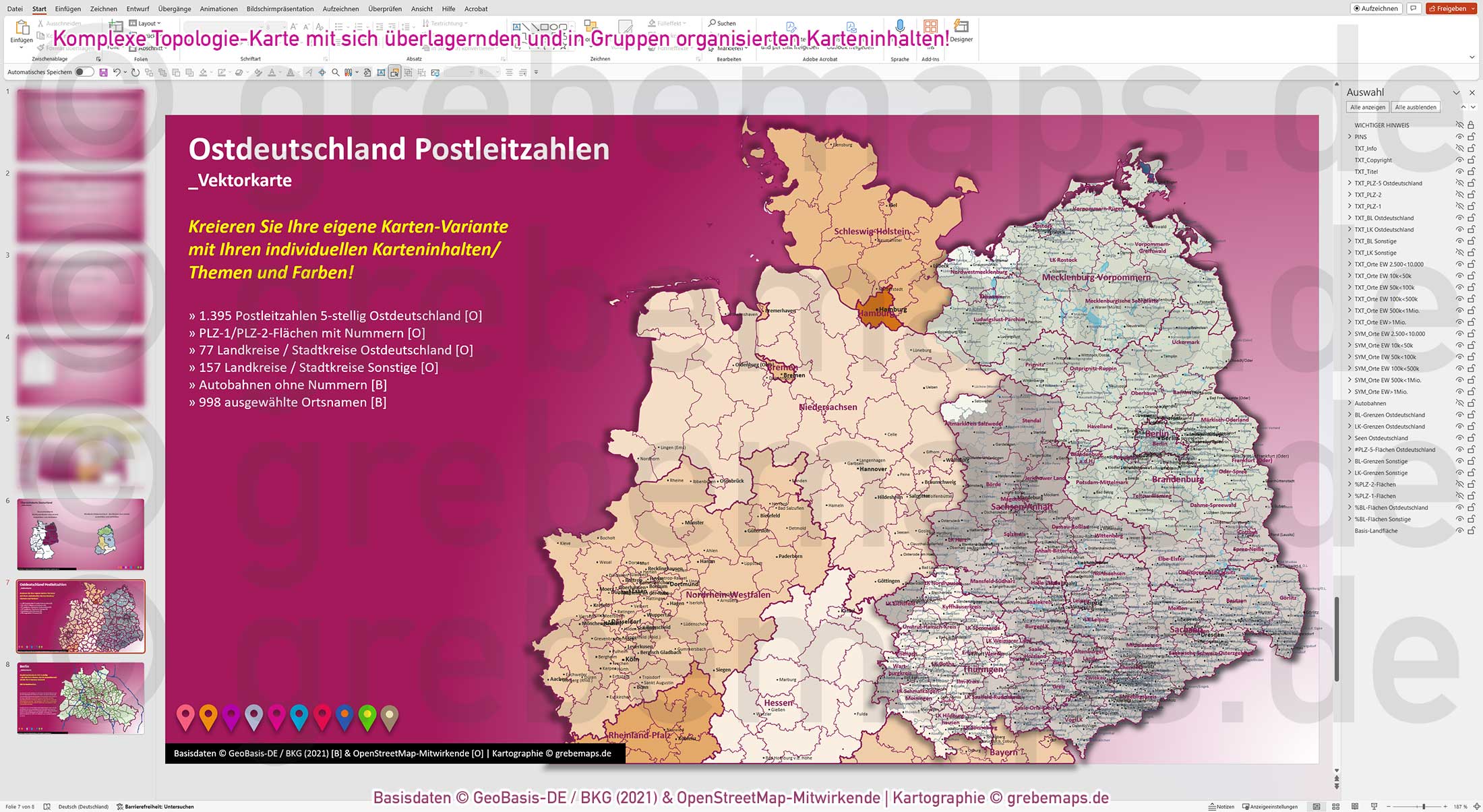 PowerPoint-Karte Ostdeutschland Postleitzahlen PLZ 5-stellig mit Landkreisen - Brandenburg-Berlin Sachsen Sachsen/-Anhalt Mecklenburg-Vorpommern Thüringen Vektorkarte [Digital] – Bild 11