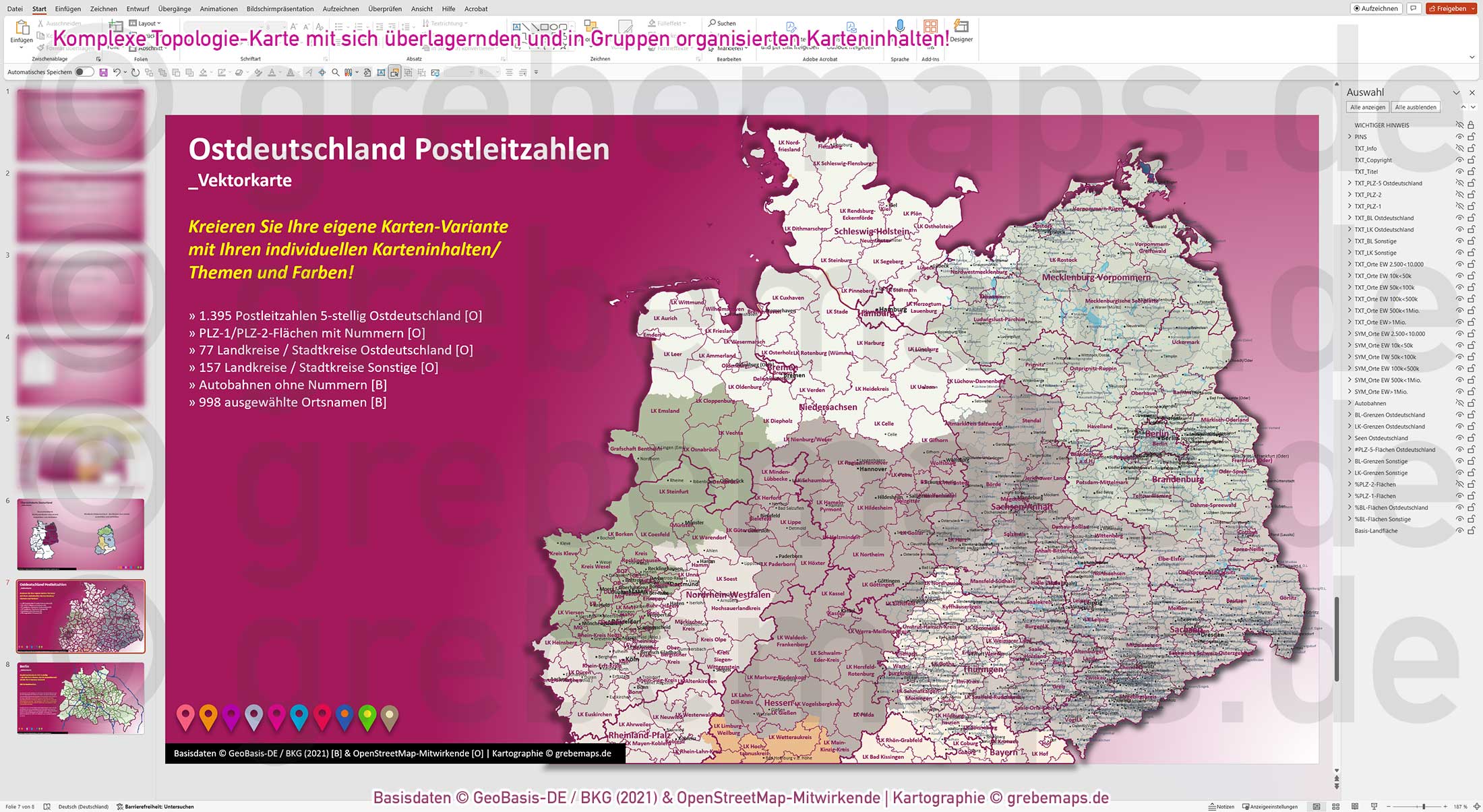 PowerPoint-Karte Ostdeutschland Postleitzahlen PLZ 5-stellig mit Landkreisen - Brandenburg-Berlin Sachsen Sachsen/-Anhalt Mecklenburg-Vorpommern Thüringen Vektorkarte [Digital] – Bild 9