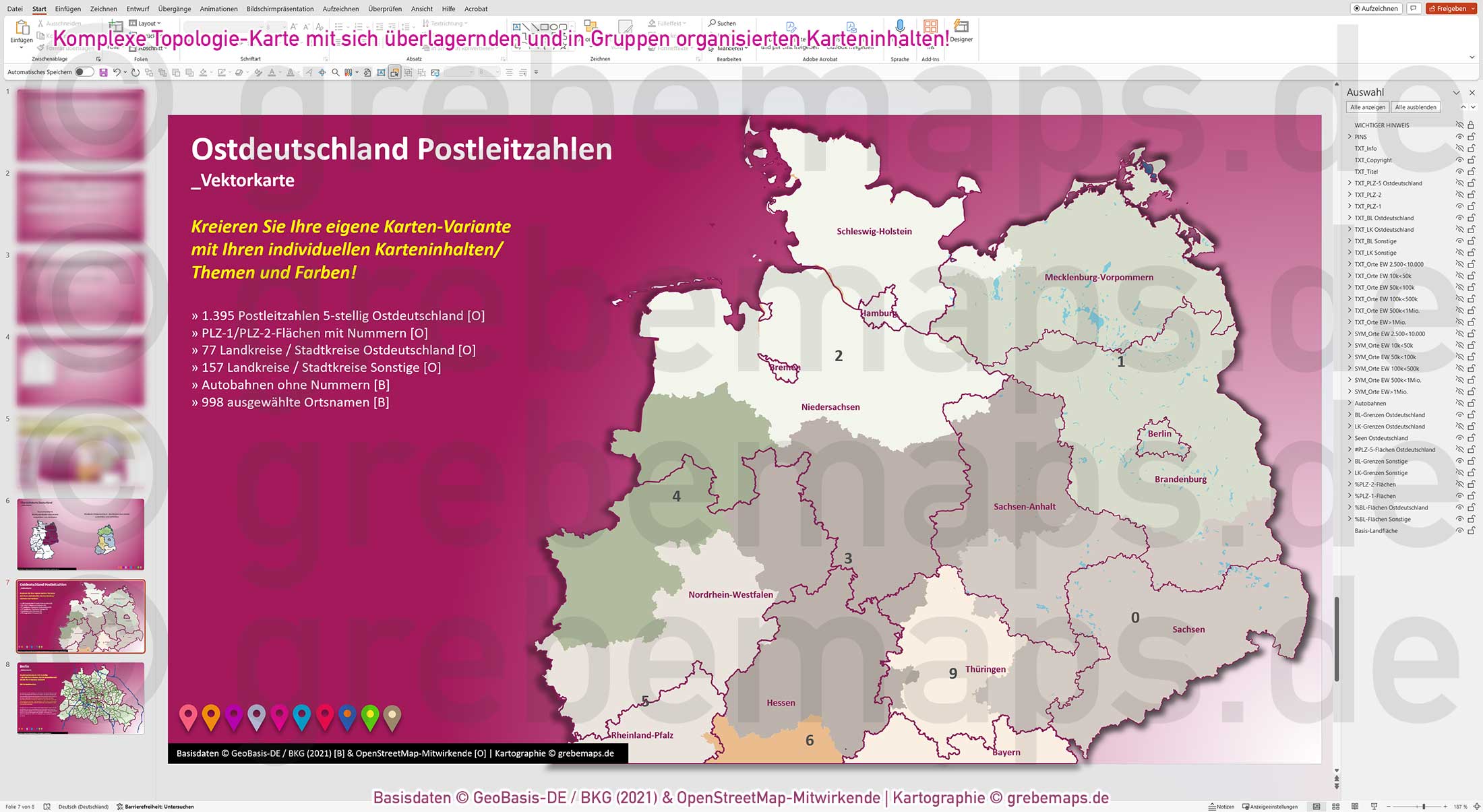 PowerPoint-Karte Ostdeutschland Postleitzahlen PLZ 5-stellig mit Landkreisen - Brandenburg-Berlin Sachsen Sachsen/-Anhalt Mecklenburg-Vorpommern Thüringen Vektorkarte [Digital] – Bild 8