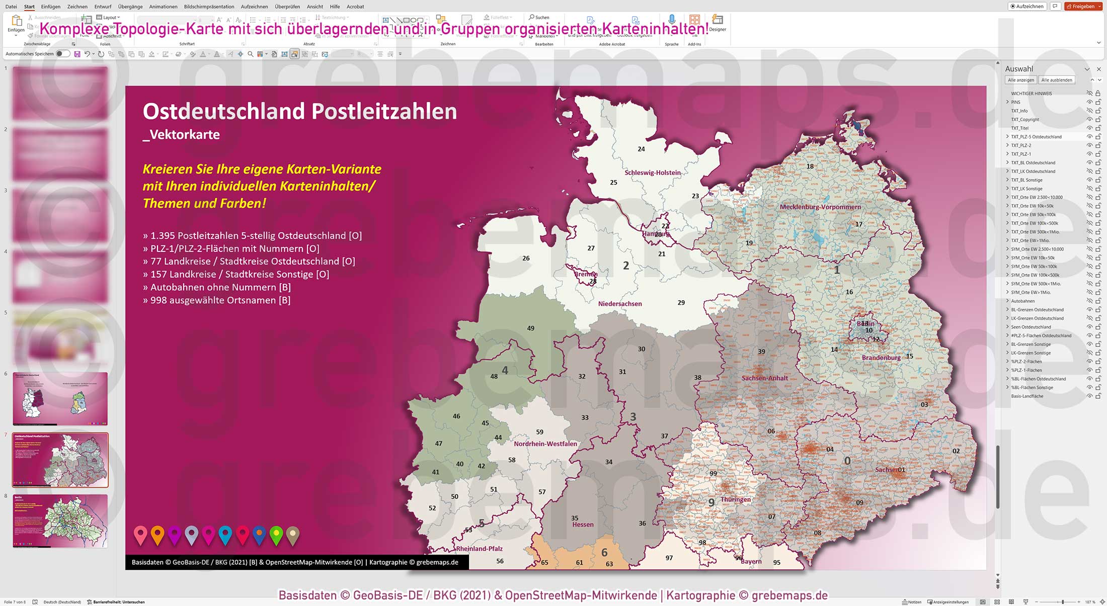 PowerPoint-Karte Ostdeutschland Postleitzahlen PLZ 5-stellig mit Landkreisen - Brandenburg-Berlin Sachsen Sachsen/-Anhalt Mecklenburg-Vorpommern Thüringen Vektorkarte [Digital] – Bild 6