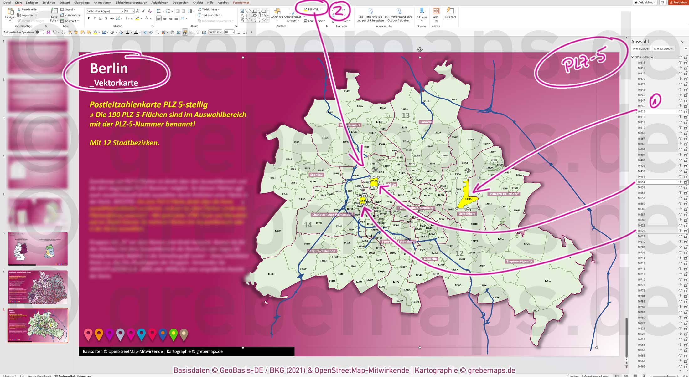 PowerPoint-Karte Ostdeutschland Postleitzahlen PLZ 5-stellig mit Landkreisen - Brandenburg-Berlin Sachsen Sachsen/-Anhalt Mecklenburg-Vorpommern Thüringen Vektorkarte [Digital] – Bild 19