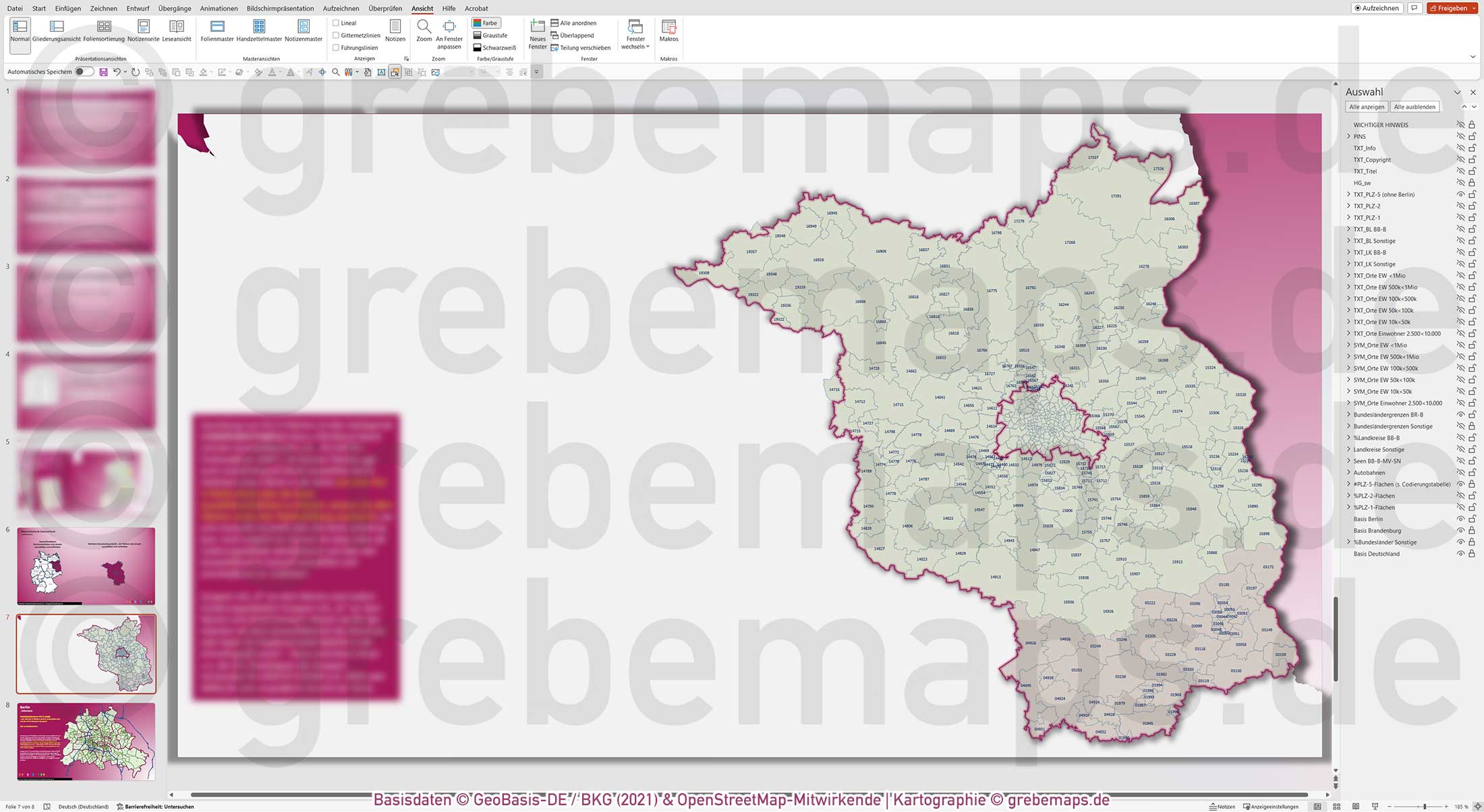 PowerPoint-Karte Berlin-Brandenburg Postleitzahlen PLZ-5 Landkreise / Basiskarte aus Vektordaten einfärbbar bearbeitbar [Digital] – Bild 8