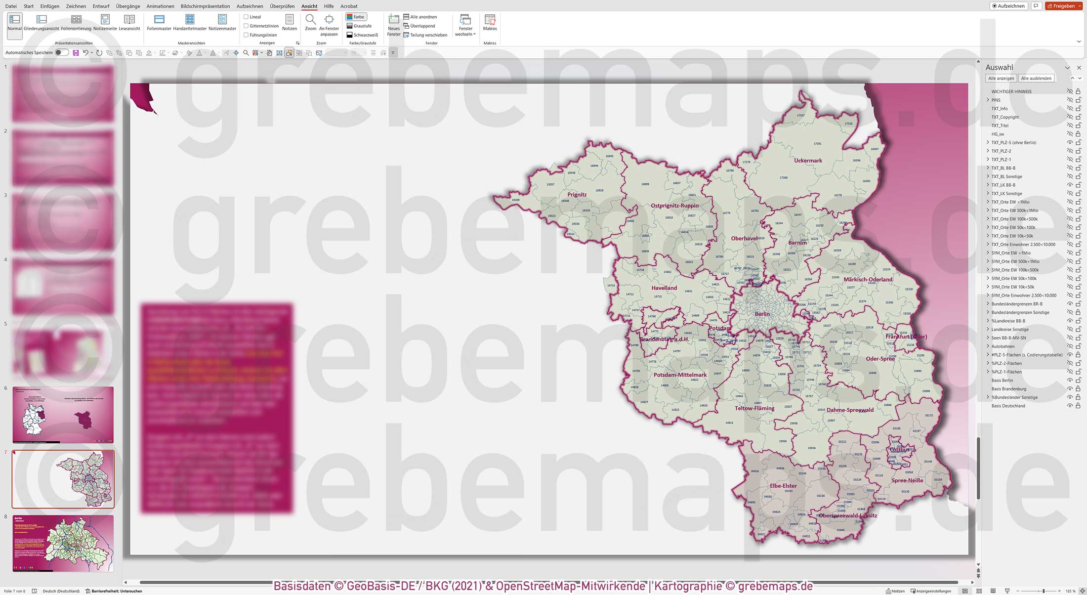 PowerPoint-Karte Berlin-Brandenburg Postleitzahlen PLZ-5 Landkreise / Basiskarte aus Vektordaten einfärbbar bearbeitbar [Digital] – Bild 9