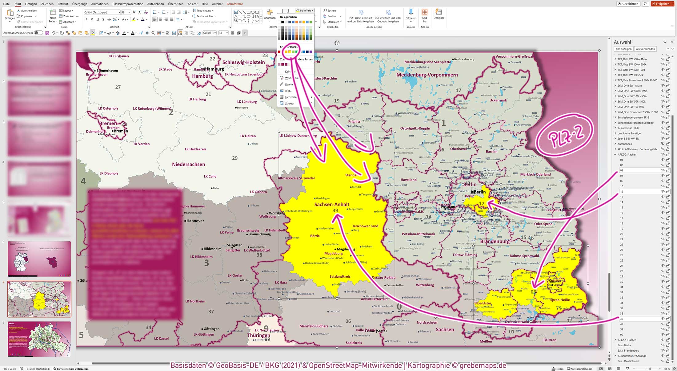 PowerPoint-Karte Berlin-Brandenburg Postleitzahlen PLZ-5 Landkreise / Basiskarte aus Vektordaten einfärbbar bearbeitbar [Digital] – Bild 6