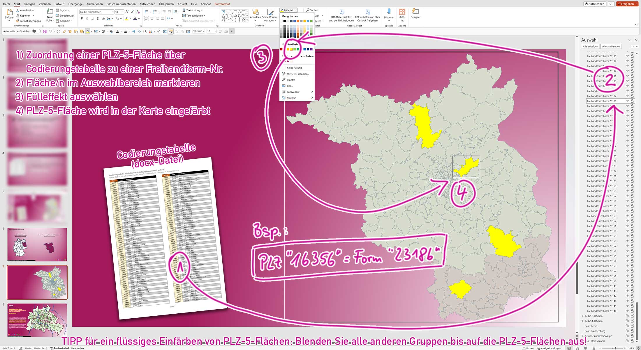 PowerPoint-Karte Berlin-Brandenburg Postleitzahlen PLZ-5 Landkreise / Basiskarte aus Vektordaten einfärbbar bearbeitbar [Digital] – Bild 4