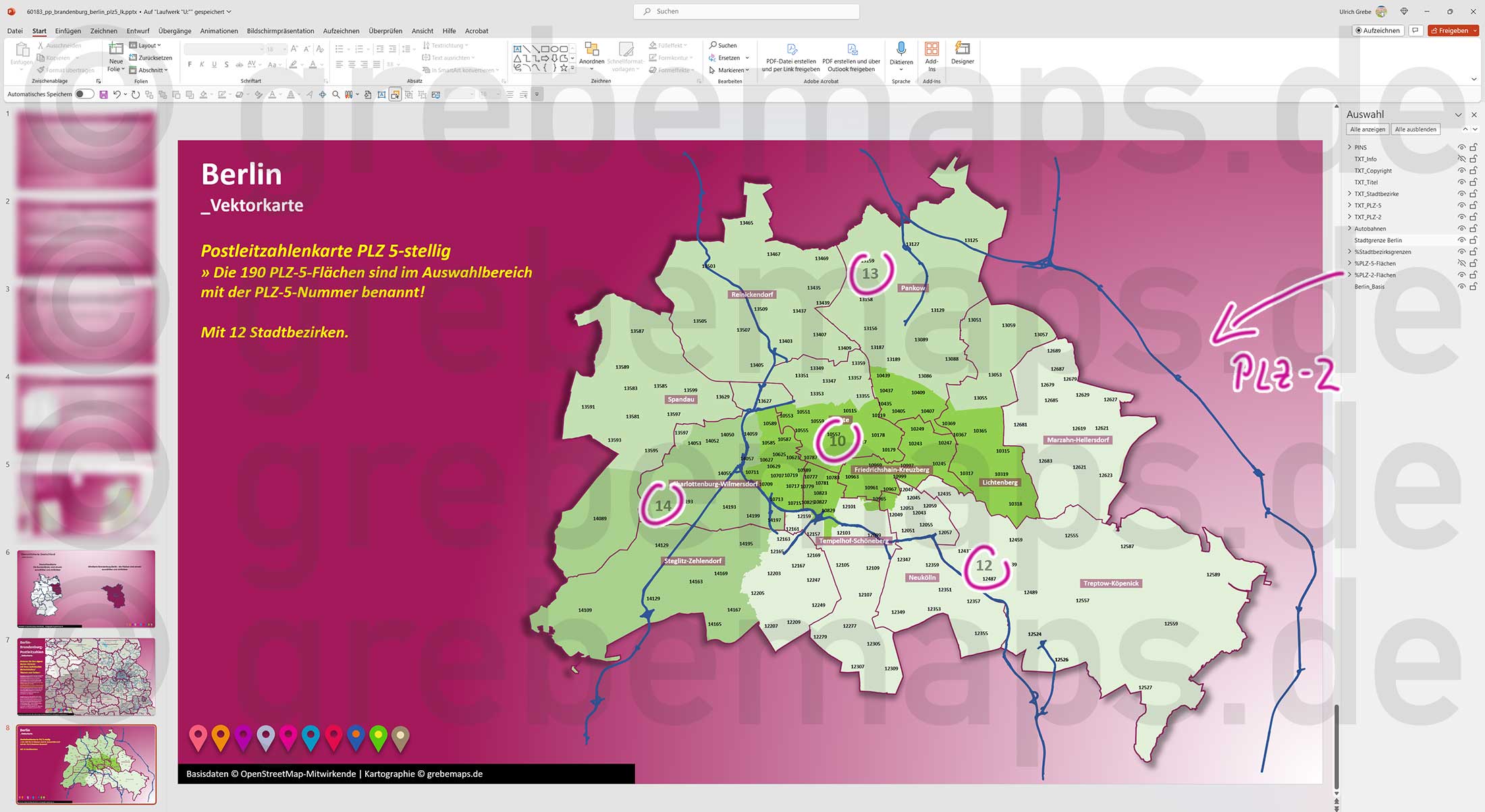 PowerPoint-Karte Berlin-Brandenburg Postleitzahlen PLZ-5 Landkreise / Basiskarte aus Vektordaten einfärbbar bearbeitbar [Digital] – Bild 17