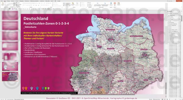 Postleitzahlenkarte Deutschland (Nord) PowerPoint, PowerPoint-Landkarte Deutschland Postleitzahlen Postleitzone 0-1-2-3-4, PowerPoint-Karte PLZ Postleitzone 0-1-2-3-4 Deutschland (Nord), Karte PLZ 5-stellig Deutschland PowerPoint