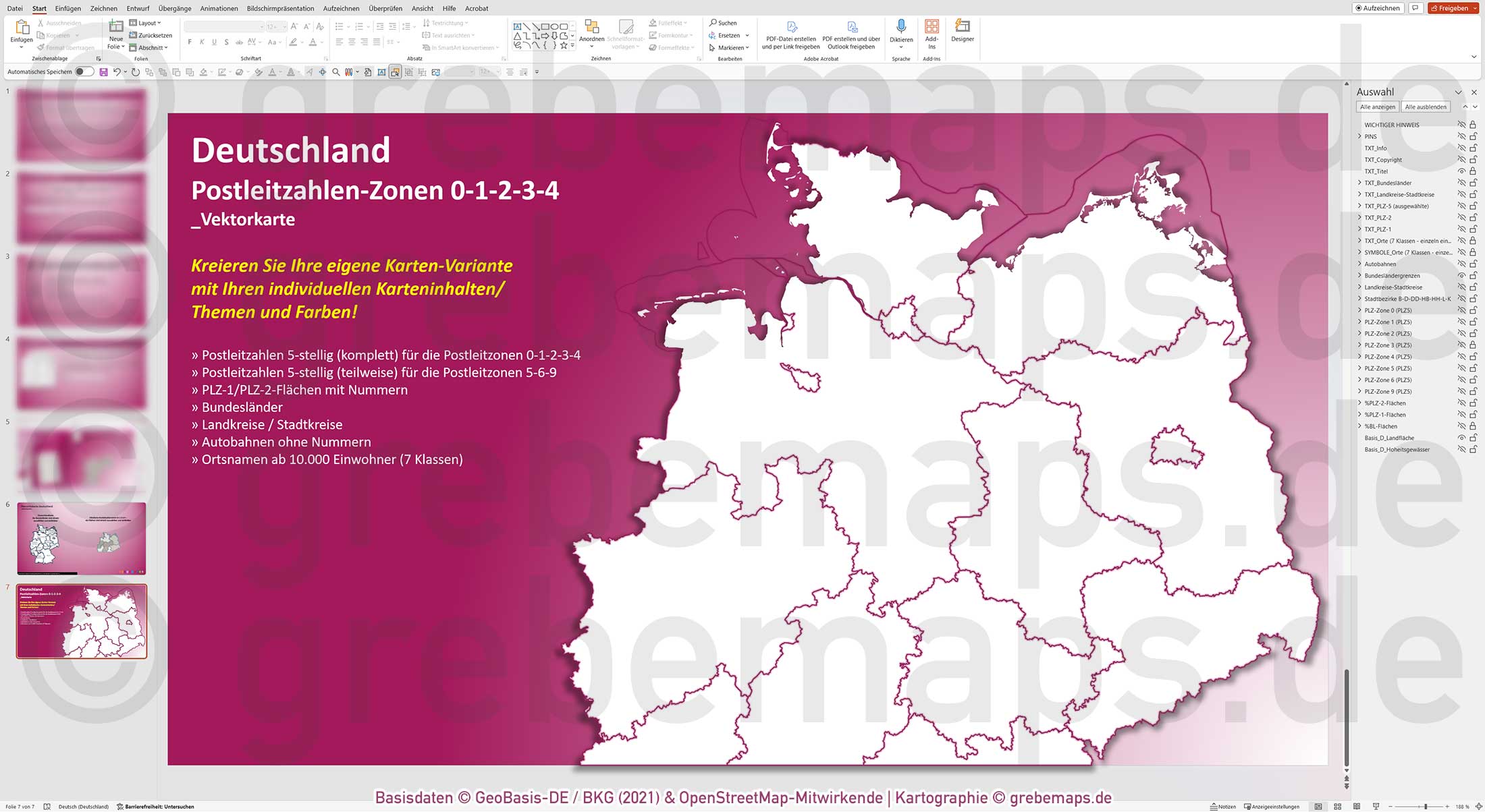 PowerPoint-Karte Deutschland (Nord) Postleitzahlen PLZ 5-stellig zu den Postleitzonen 0-1-2-3-4 mit Landkreisen - komplexe Vektorkarte [Digital] – Bild 5