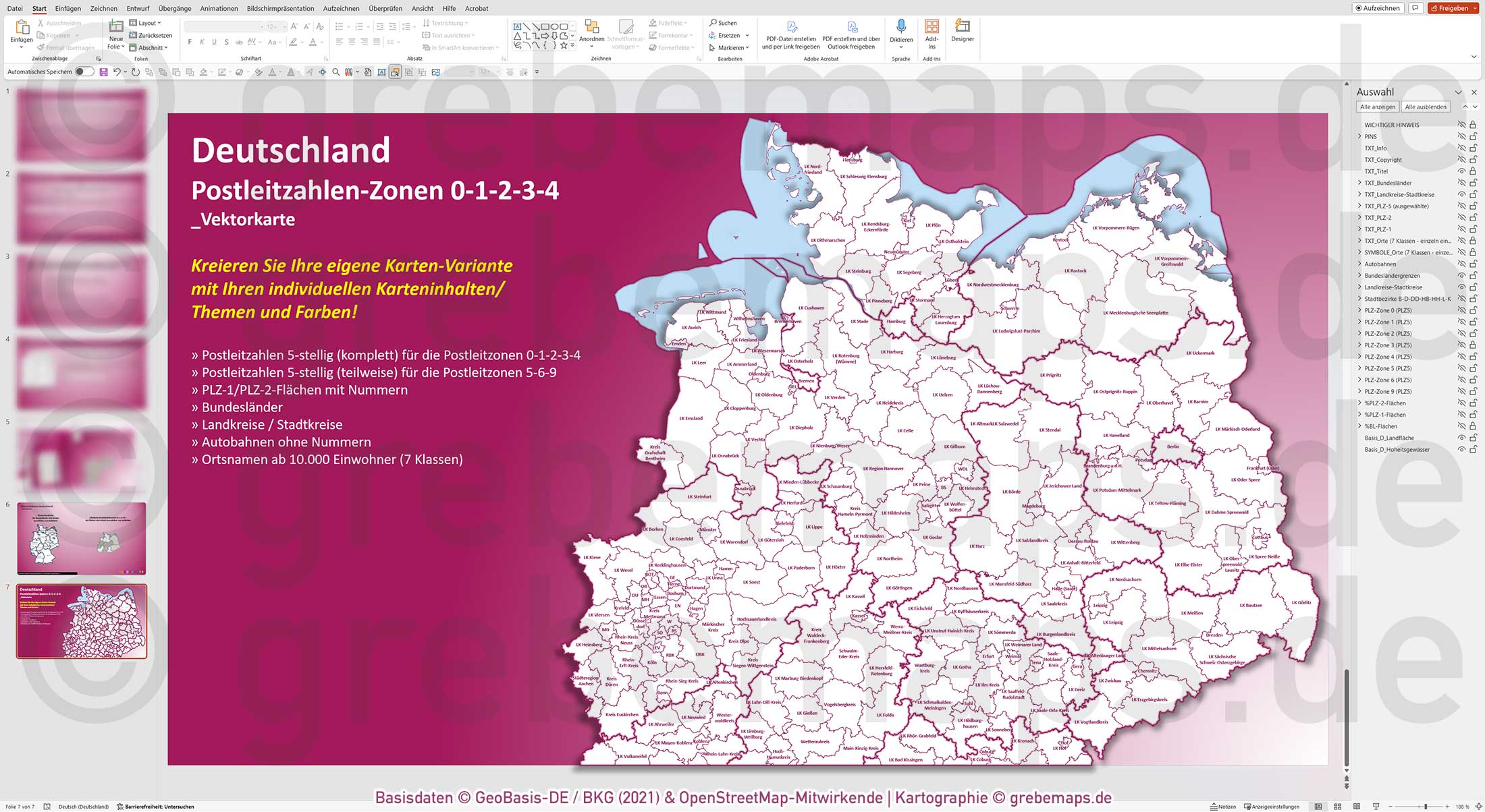 PowerPoint-Karte Deutschland (Nord) Postleitzahlen PLZ 5-stellig zu den Postleitzonen 0-1-2-3-4 mit Landkreisen - komplexe Vektorkarte [Digital] – Bild 6