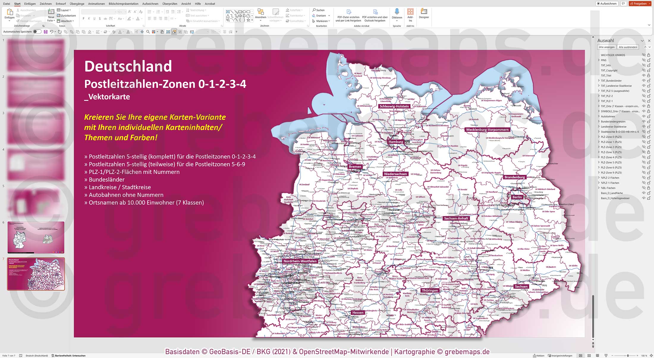 PowerPoint-Karte Deutschland (Nord) Postleitzahlen PLZ 5-stellig zu den Postleitzonen 0-1-2-3-4 mit Landkreisen - komplexe Vektorkarte [Digital] – Bild 7