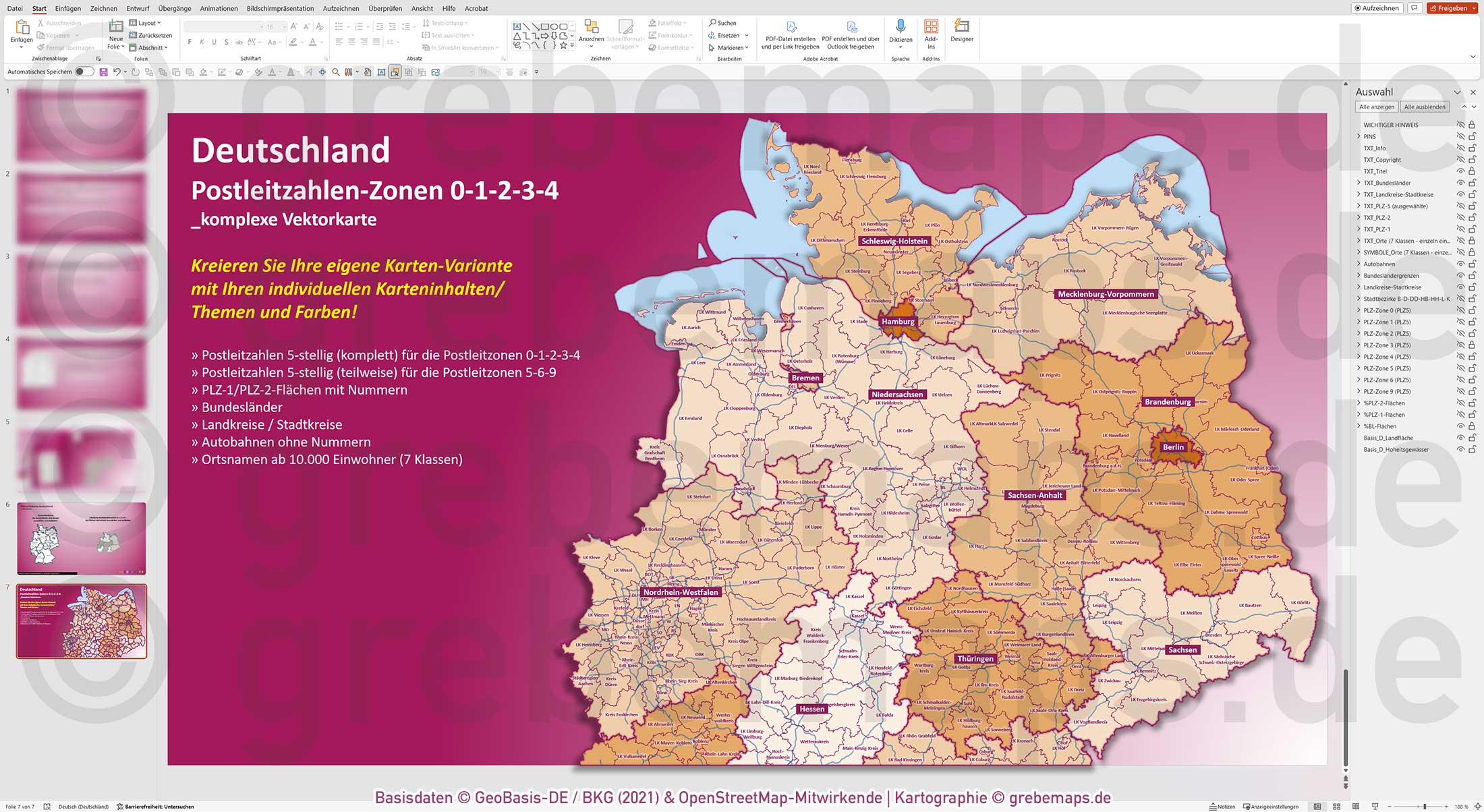 PowerPoint-Karte Deutschland (Nord) Postleitzahlen PLZ 5-stellig zu den Postleitzonen 0-1-2-3-4 mit Landkreisen - komplexe Vektorkarte [Digital] – Bild 8