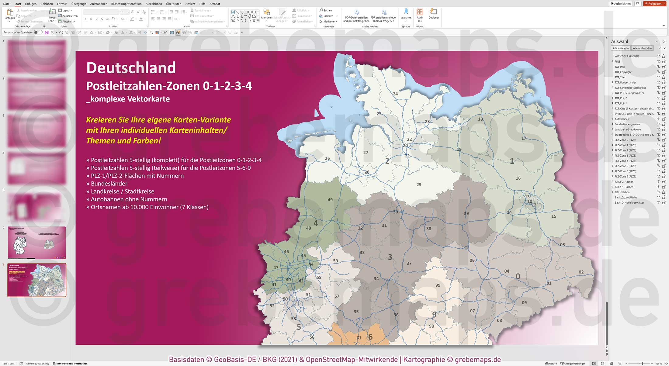 PowerPoint-Karte Deutschland (Nord) Postleitzahlen PLZ 5-stellig zu den Postleitzonen 0-1-2-3-4 mit Landkreisen - komplexe Vektorkarte [Digital] – Bild 10