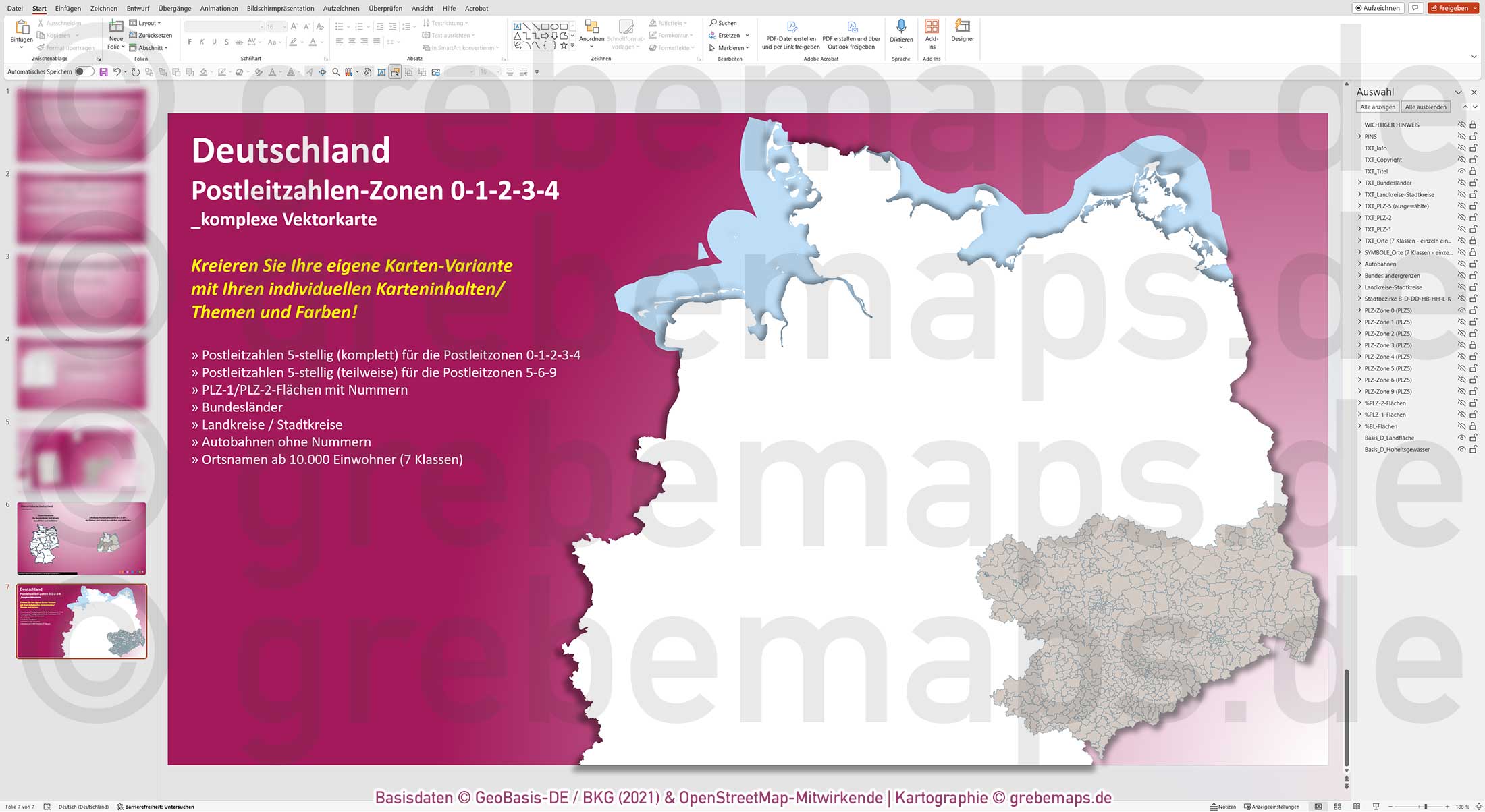 PowerPoint-Karte Deutschland (Nord) Postleitzahlen PLZ 5-stellig zu den Postleitzonen 0-1-2-3-4 mit Landkreisen - komplexe Vektorkarte [Digital] – Bild 11