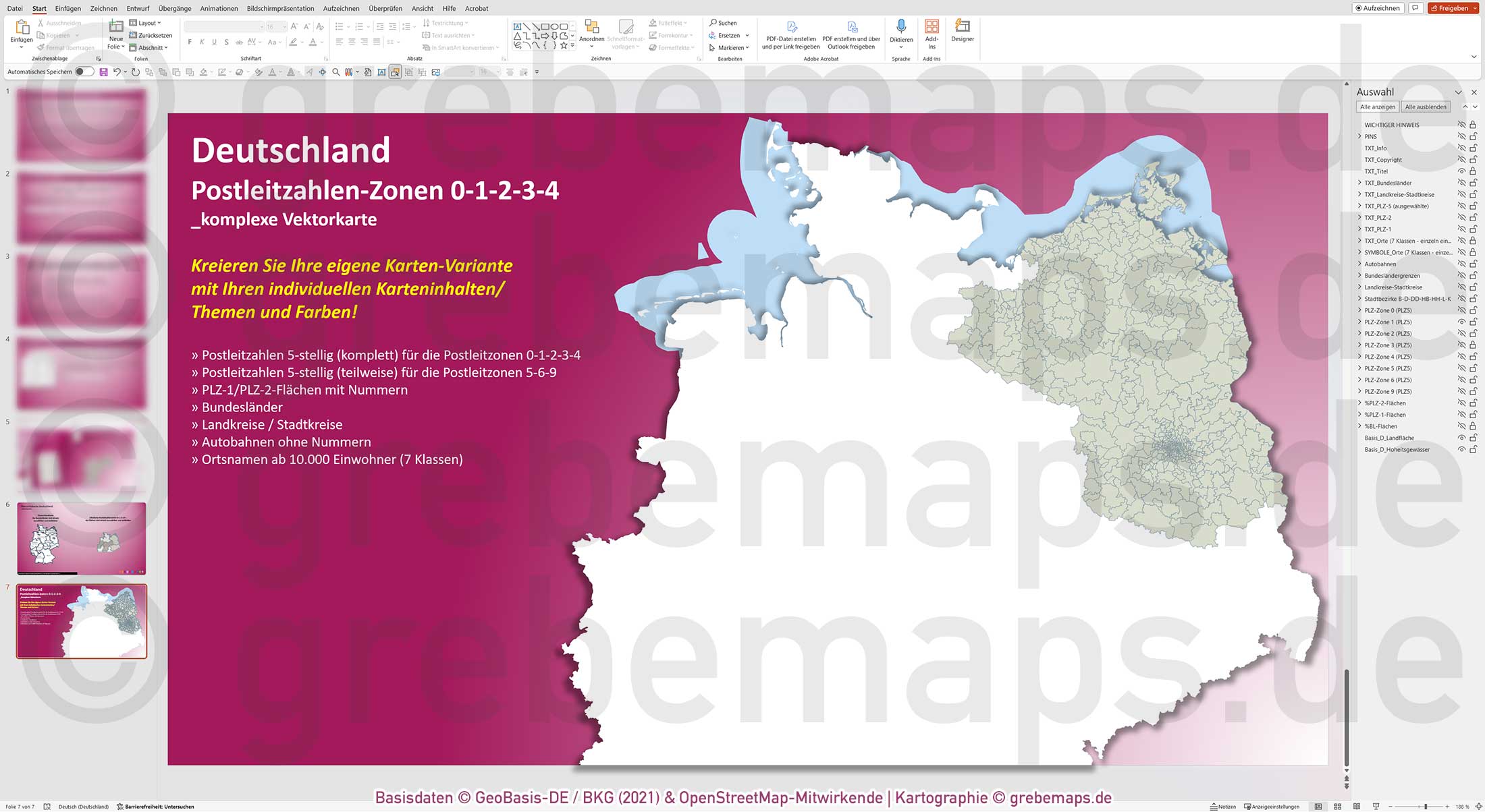 PowerPoint-Karte Deutschland (Nord) Postleitzahlen PLZ 5-stellig zu den Postleitzonen 0-1-2-3-4 mit Landkreisen - komplexe Vektorkarte [Digital] – Bild 12