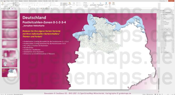 PowerPoint-Karte Deutschland (Nord) Postleitzahlen PLZ 5-stellig zu den Postleitzonen 0-1-2-3-4 mit Landkreisen - komplexe Vektorkarte [Digital] – Bild 13