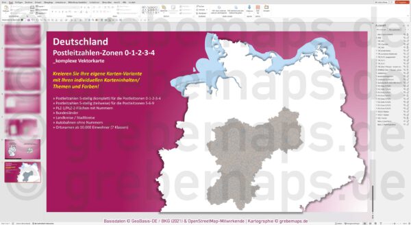 PowerPoint-Karte Deutschland (Nord) Postleitzahlen PLZ 5-stellig zu den Postleitzonen 0-1-2-3-4 mit Landkreisen - komplexe Vektorkarte [Digital] – Bild 14