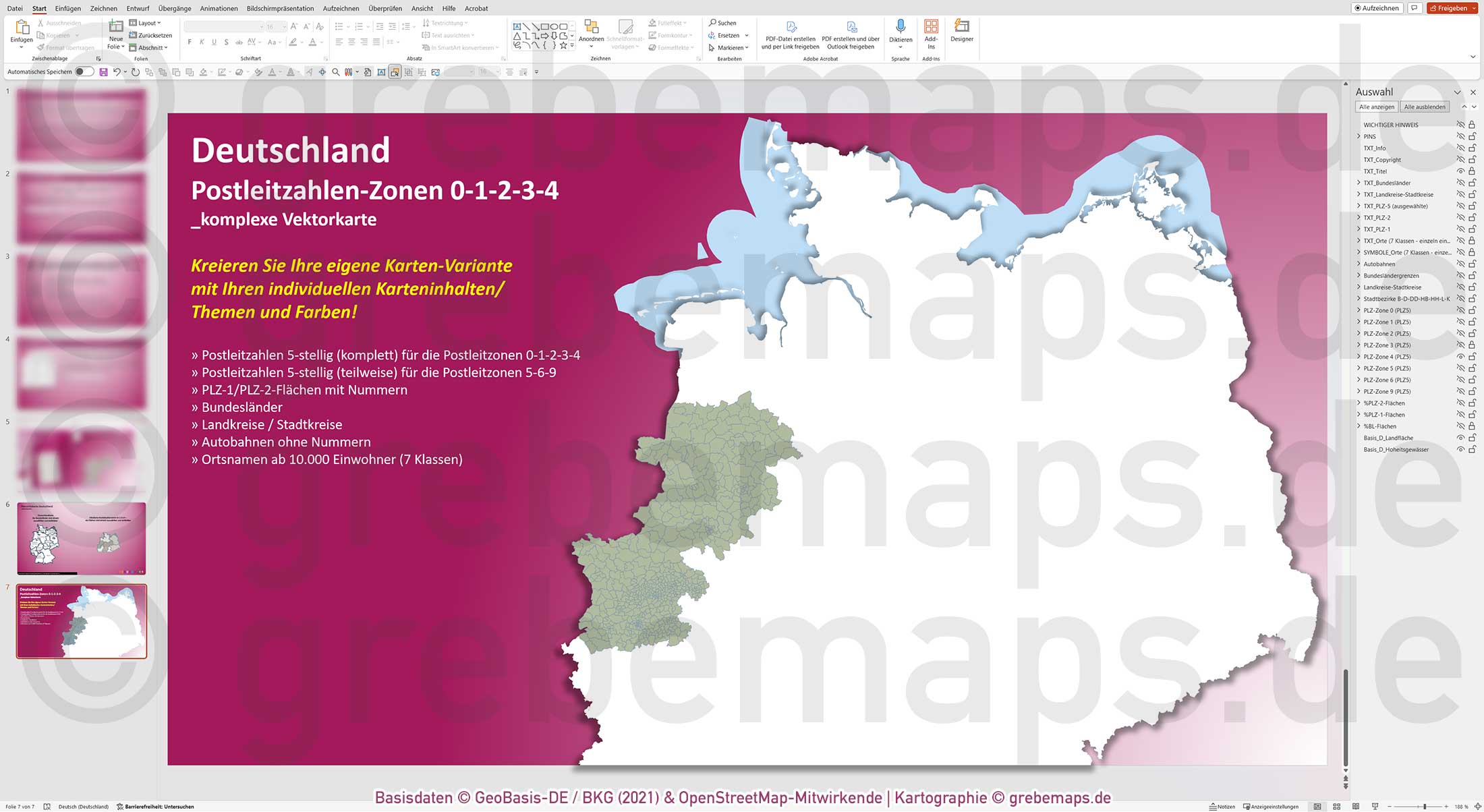 PowerPoint-Karte Deutschland (Nord) Postleitzahlen PLZ 5-stellig zu den Postleitzonen 0-1-2-3-4 mit Landkreisen - komplexe Vektorkarte [Digital] – Bild 15