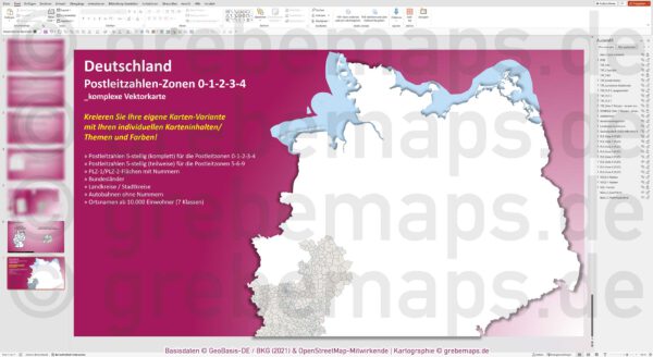 PowerPoint-Karte Deutschland (Nord) Postleitzahlen PLZ 5-stellig zu den Postleitzonen 0-1-2-3-4 mit Landkreisen - komplexe Vektorkarte [Digital] – Bild 16