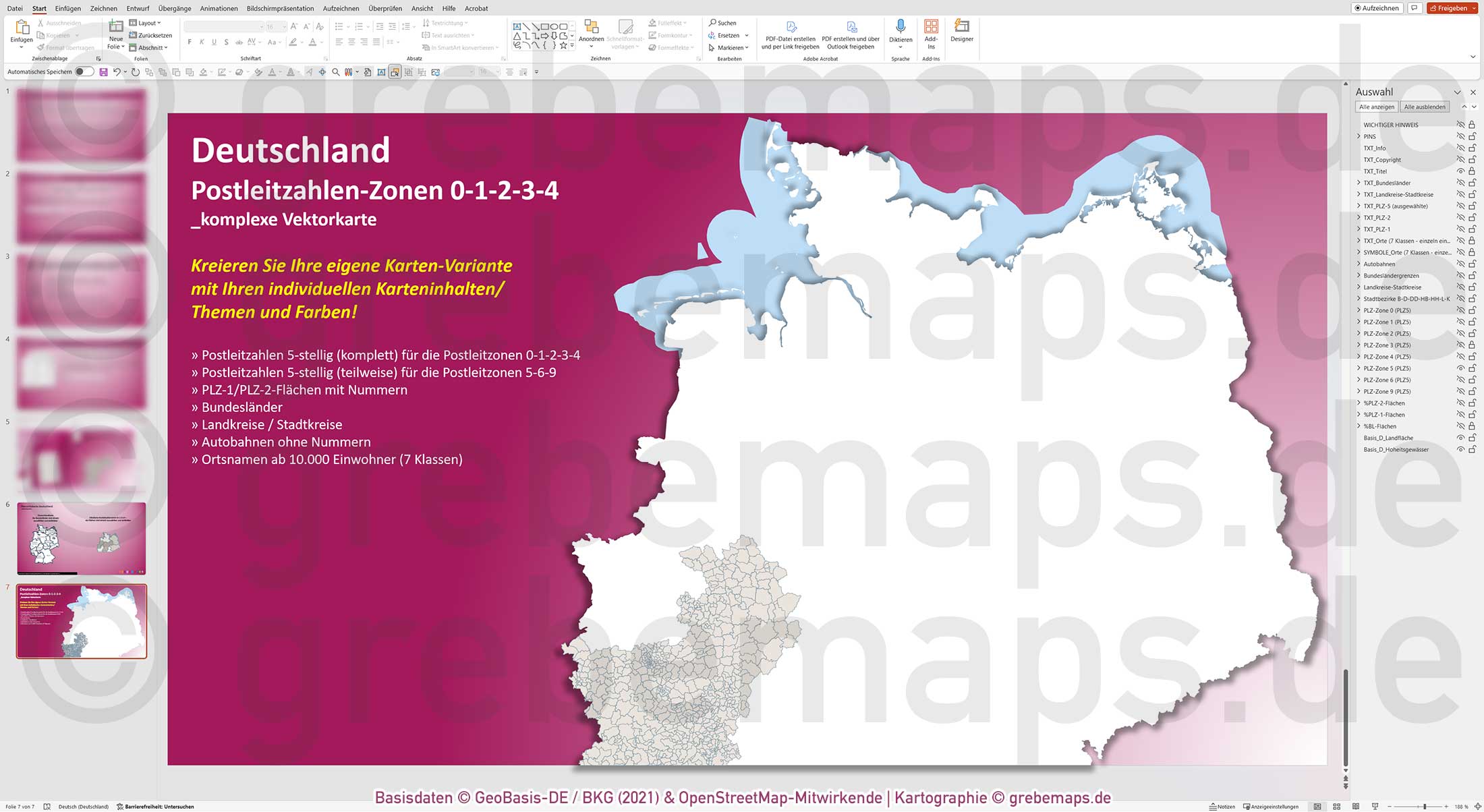 PowerPoint-Karte Deutschland (Nord) Postleitzahlen PLZ 5-stellig zu den Postleitzonen 0-1-2-3-4 mit Landkreisen - komplexe Vektorkarte [Digital] – Bild 16