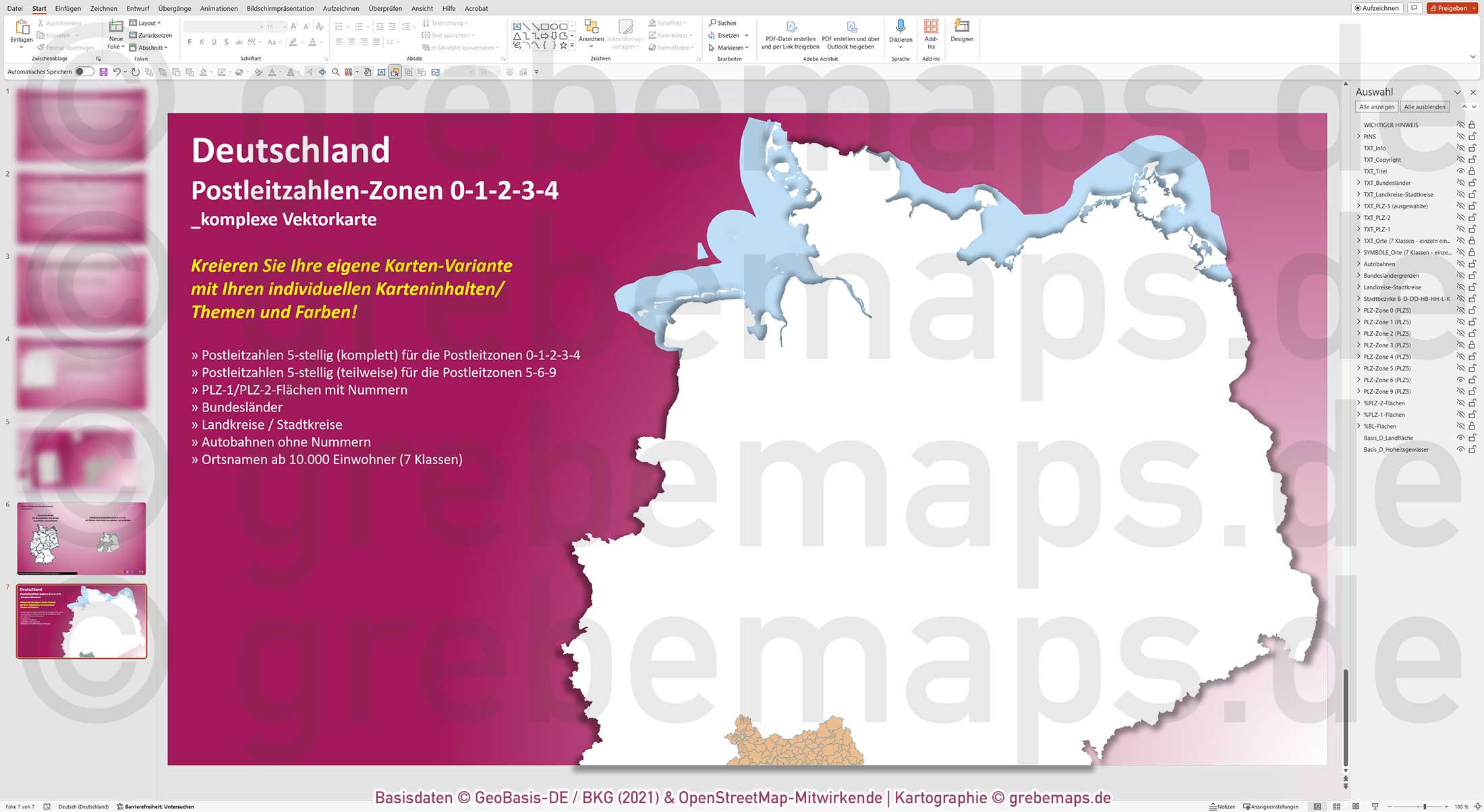 PowerPoint-Karte Deutschland (Nord) Postleitzahlen PLZ 5-stellig zu den Postleitzonen 0-1-2-3-4 mit Landkreisen - komplexe Vektorkarte [Digital] – Bild 17