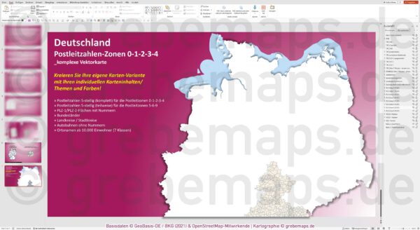 PowerPoint-Karte Deutschland (Nord) Postleitzahlen PLZ 5-stellig zu den Postleitzonen 0-1-2-3-4 mit Landkreisen - komplexe Vektorkarte [Digital] – Bild 18