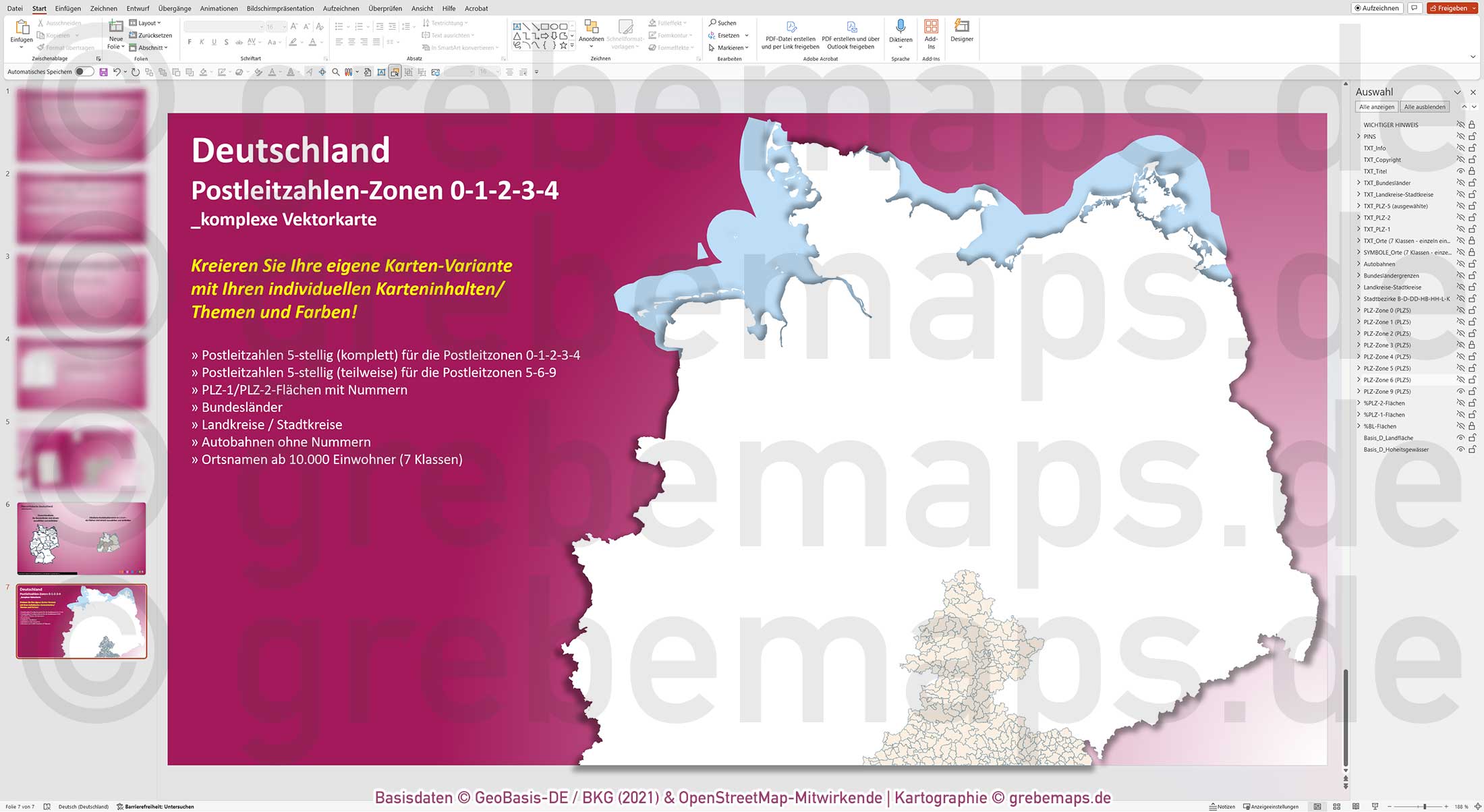 PowerPoint-Karte Deutschland (Nord) Postleitzahlen PLZ 5-stellig zu den Postleitzonen 0-1-2-3-4 mit Landkreisen - komplexe Vektorkarte [Digital] – Bild 18