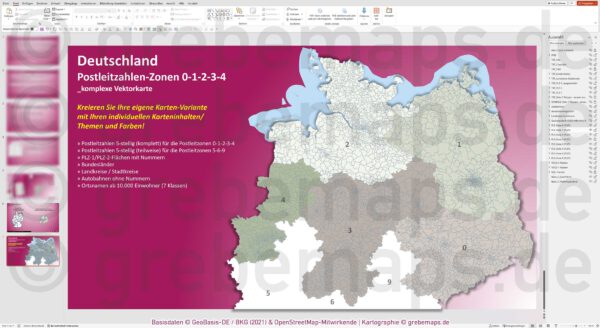 PowerPoint-Karte Deutschland (Nord) Postleitzahlen PLZ 5-stellig zu den Postleitzonen 0-1-2-3-4 mit Landkreisen - komplexe Vektorkarte [Digital] – Bild 19