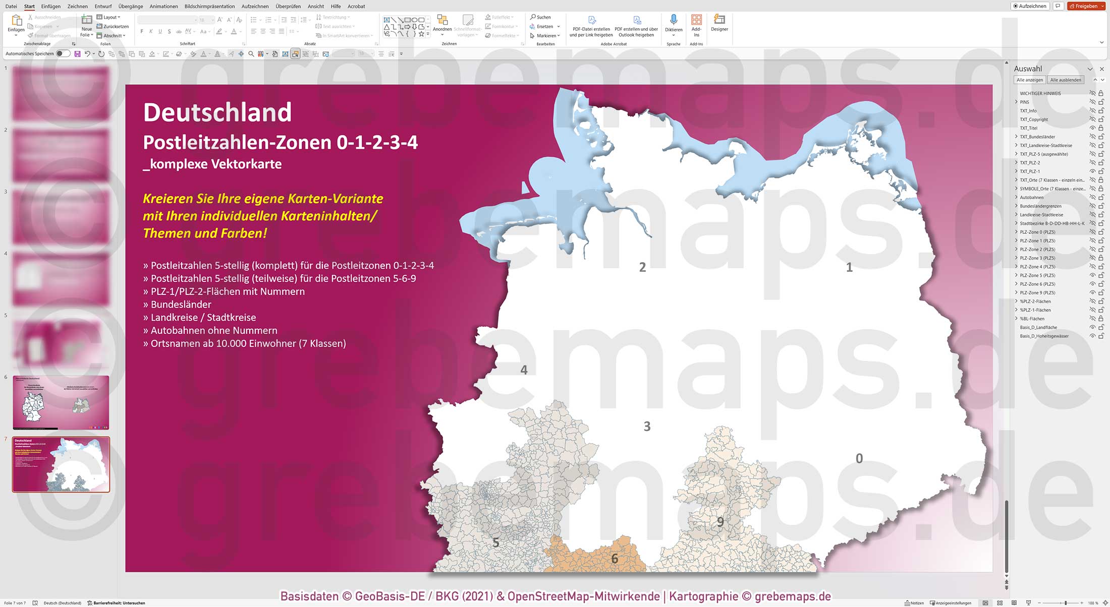 PowerPoint-Karte Deutschland (Nord) Postleitzahlen PLZ 5-stellig zu den Postleitzonen 0-1-2-3-4 mit Landkreisen - komplexe Vektorkarte [Digital] – Bild 20